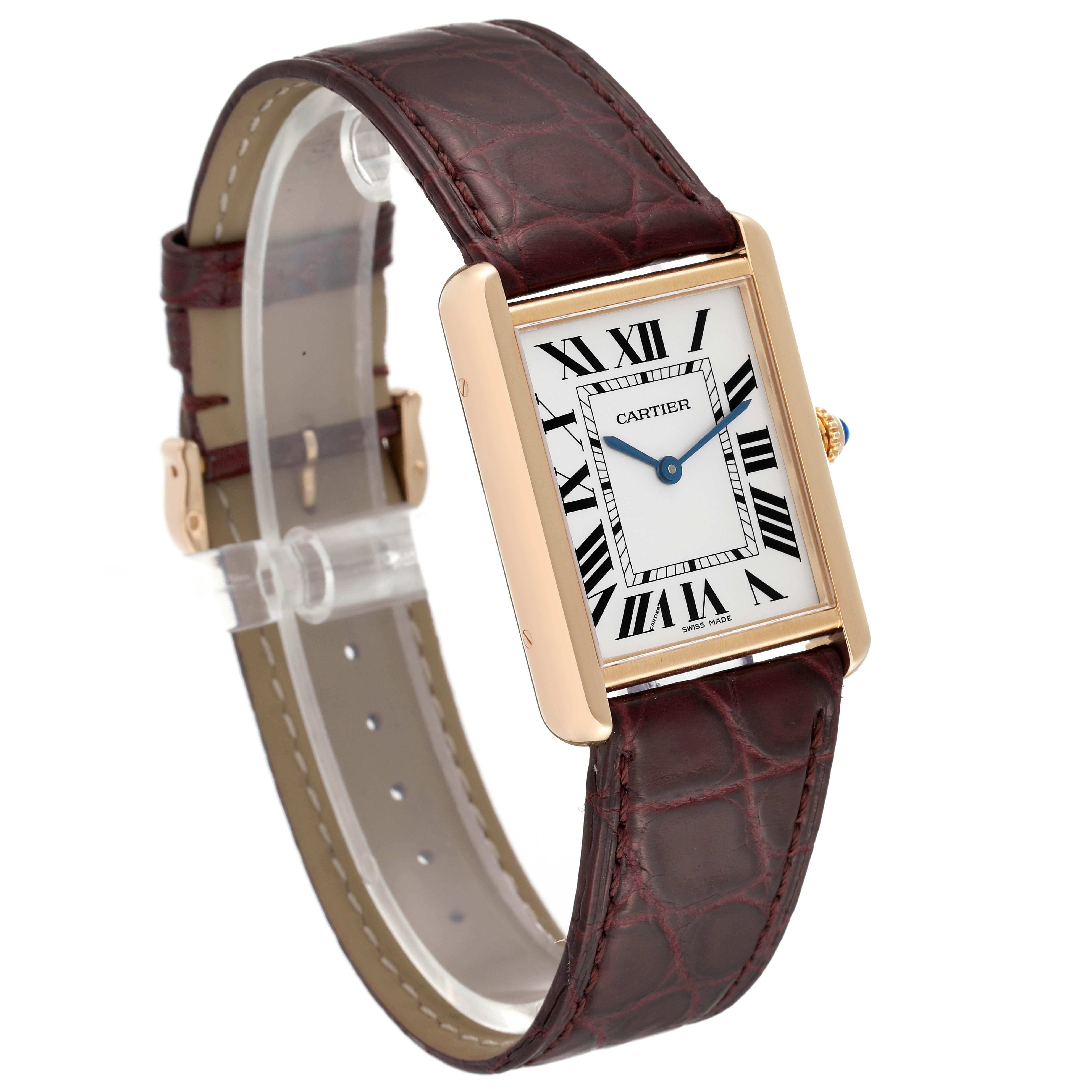 Cartier Tank Solo Yellow Gold Steel Brown Strap Mens Watch W1018855 In Excellent Condition In Atlanta, GA