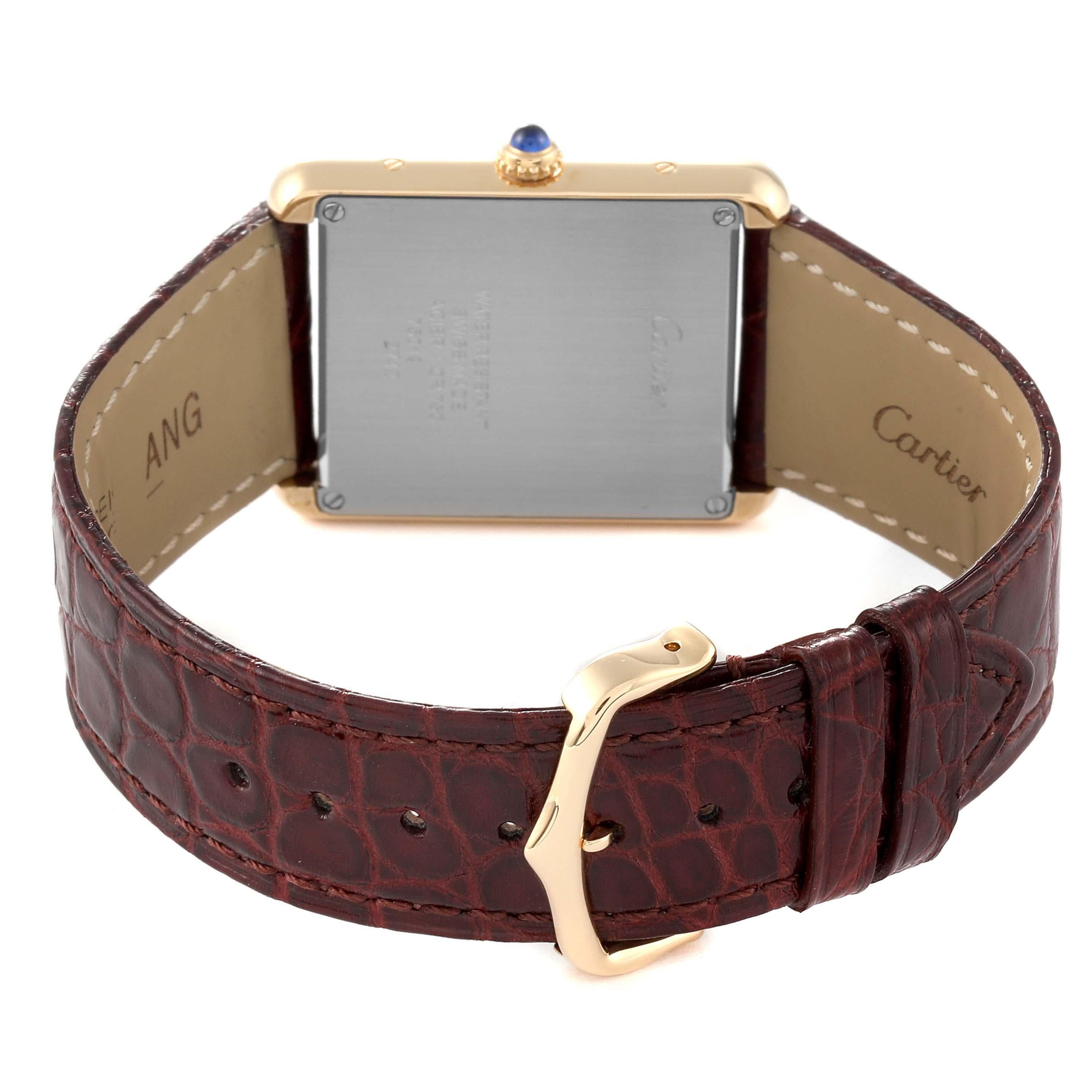  Cartier Tank Solo Or jaune Acier Bracelet Brown Montre Homme W1018855 Pour hommes 