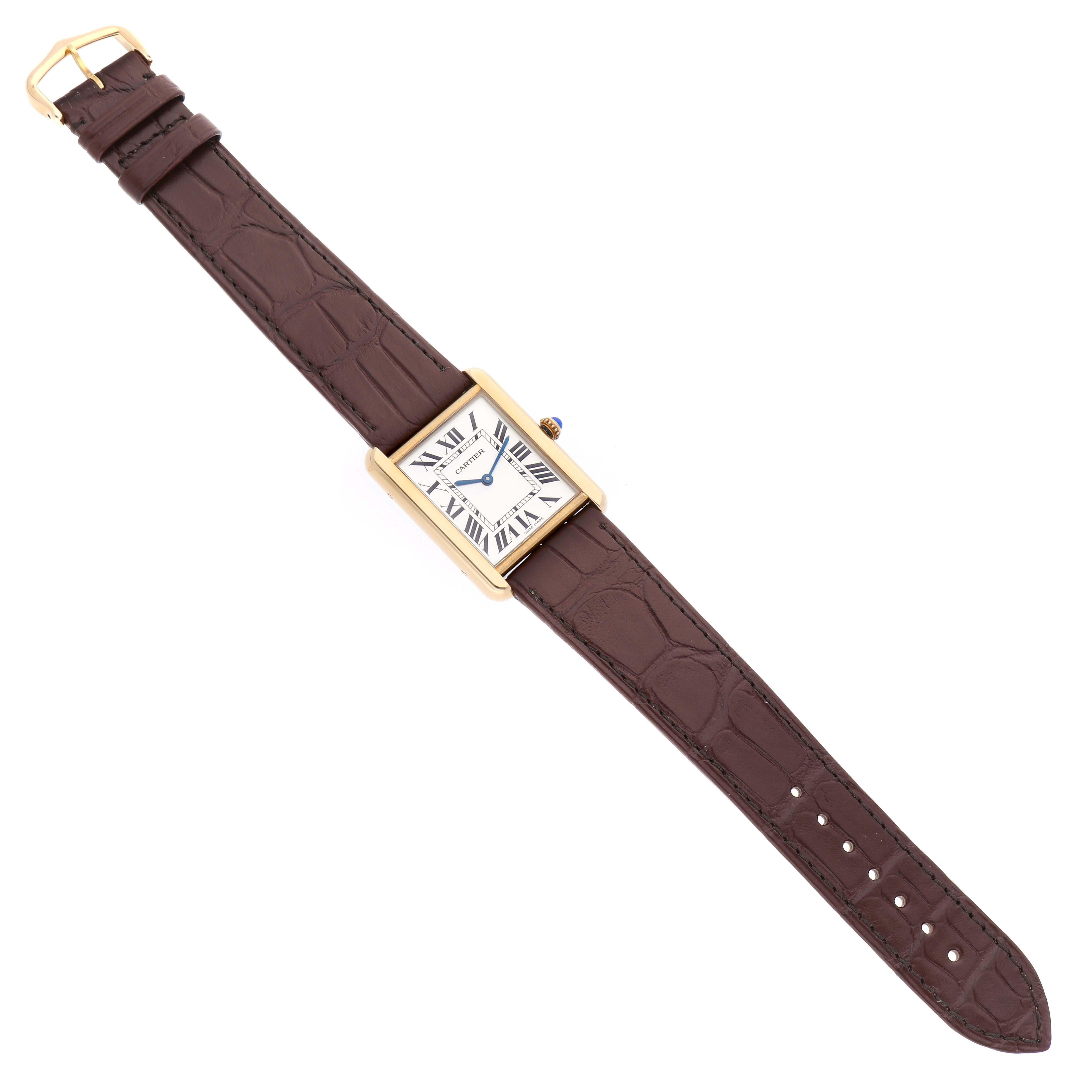 Cartier Tank Solo Yellow Gold Steel Brown Strap Mens Watch W1018855 4