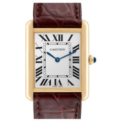 Cartier Tank Solo Yellow Gold Steel Brown Strap Mens Watch W1018855