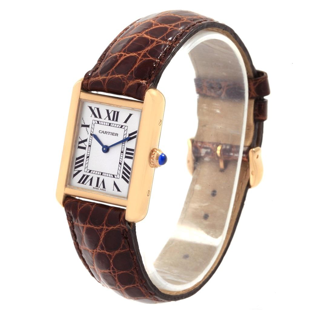 Cartier Tank Solo Yellow Gold Steel Ladies Watch W1018755 Box Papers In Good Condition For Sale In Atlanta, GA