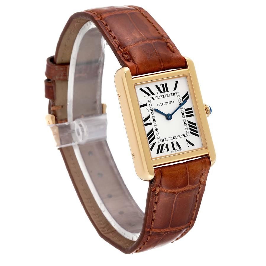 Cartier Tank Solo Yellow Gold Steel Silver Dial Ladies Watch W1018755 Box Papers In Excellent Condition In Atlanta, GA