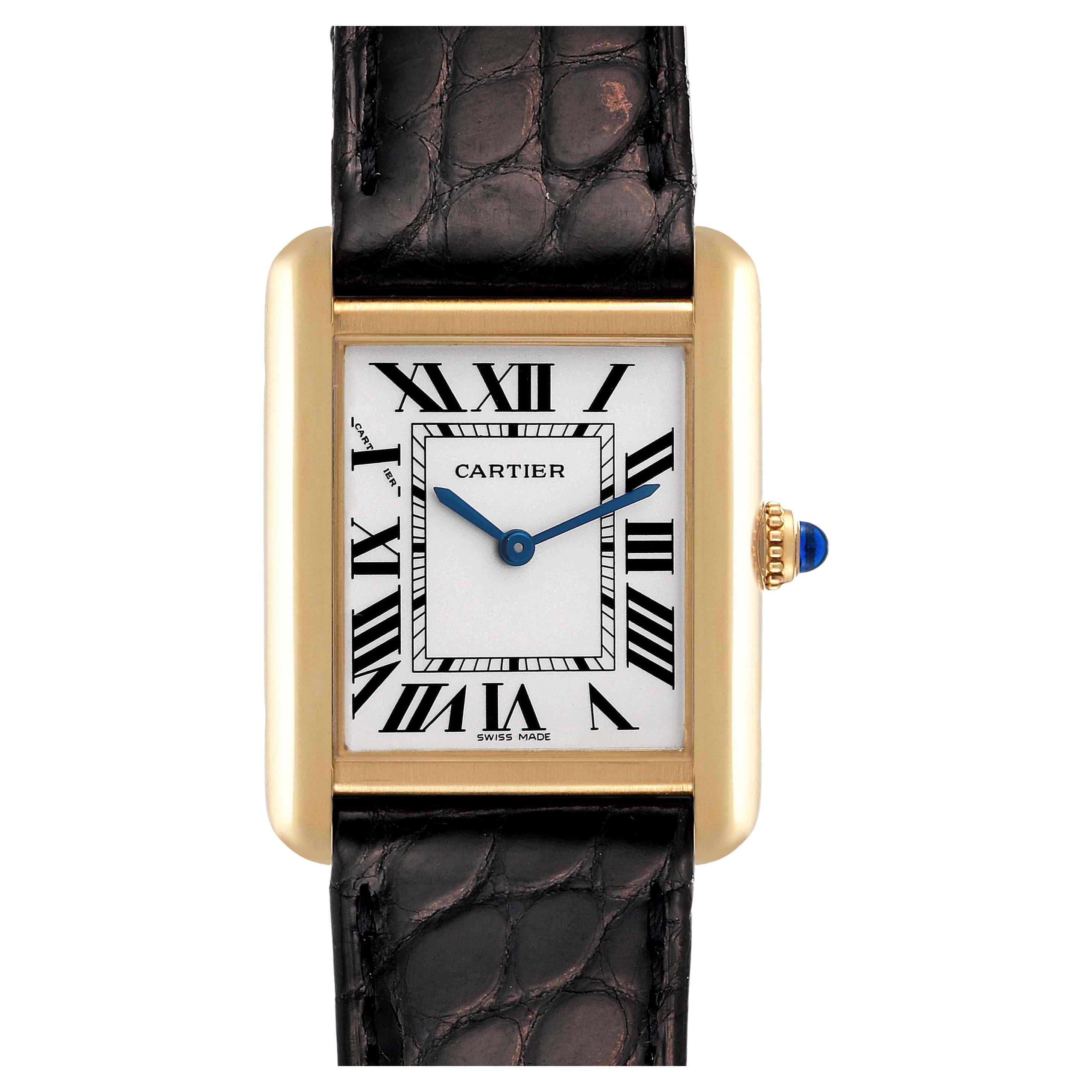 Cartier Tank Solo Yellow Gold Steel Silver Dial Ladies Watch W5200002 Box Papers