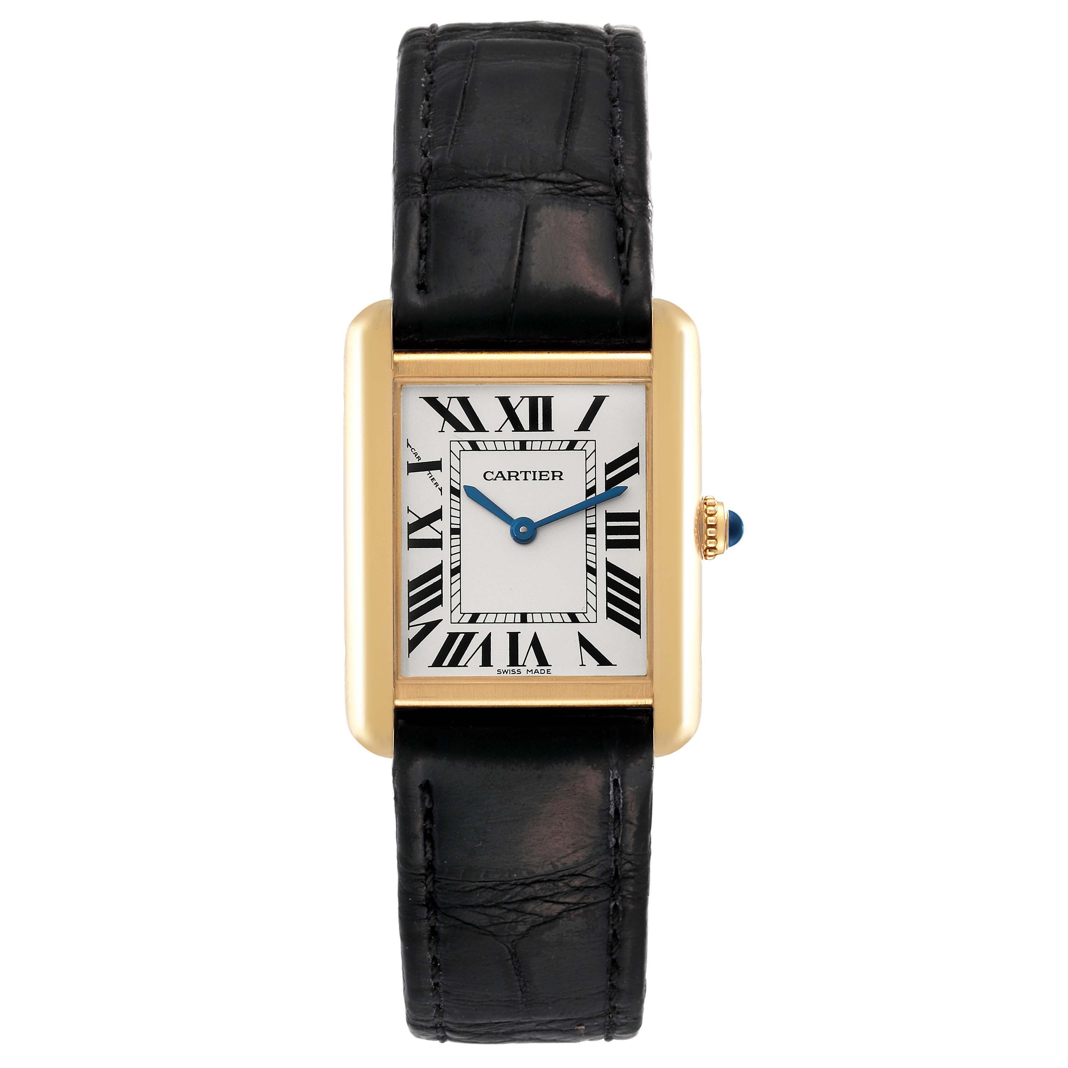 Cartier Tank Solo Yellow Gold Steel Silver Dial Ladies Watch W5200002 In Excellent Condition In Atlanta, GA
