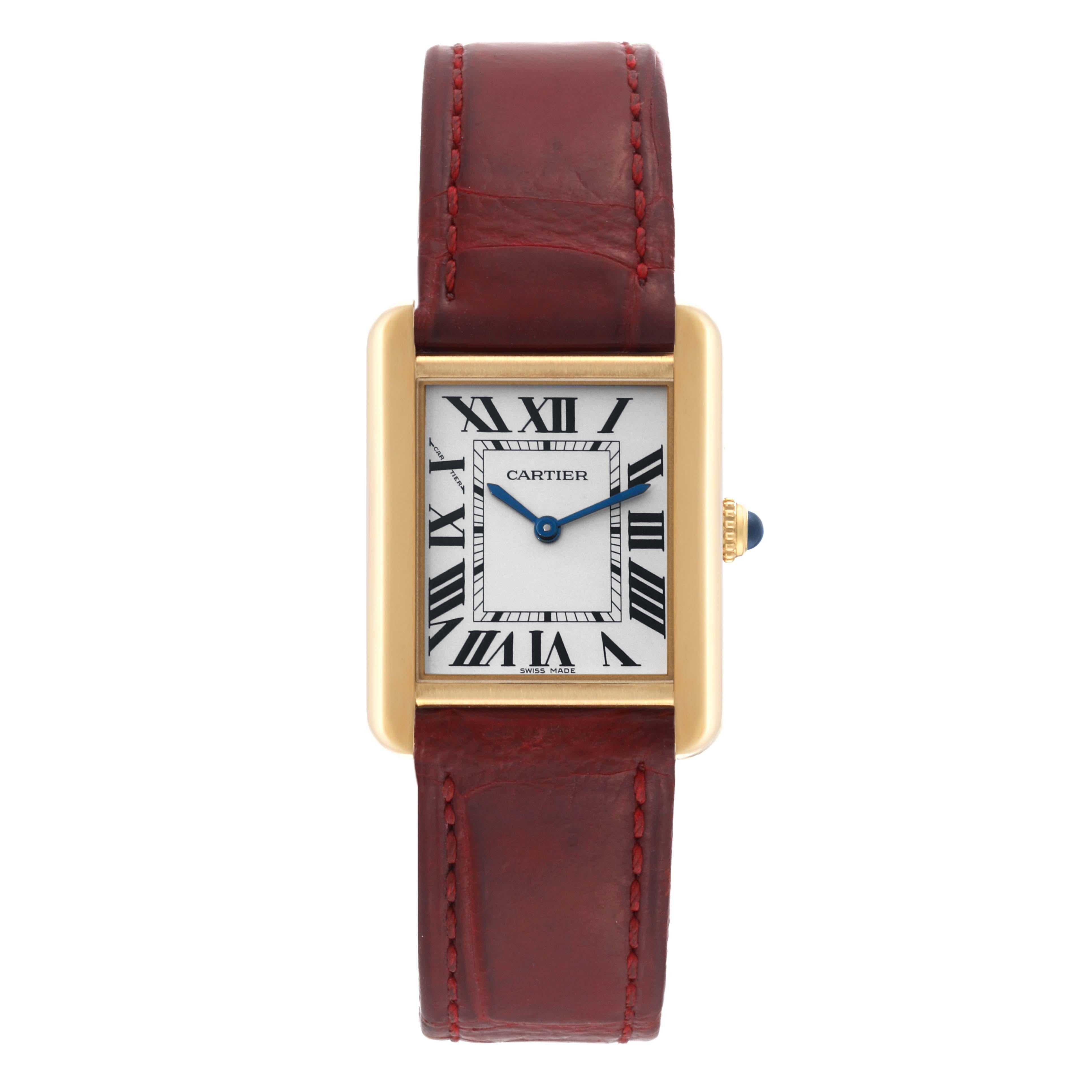 Cartier Tank Solo Yellow Gold Steel Silver Dial Ladies Watch W5200002 In Excellent Condition For Sale In Atlanta, GA