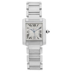 Cartier Montre Tank automatique unisexe en acier et argent avec cadran guilloché romain W51002Q3