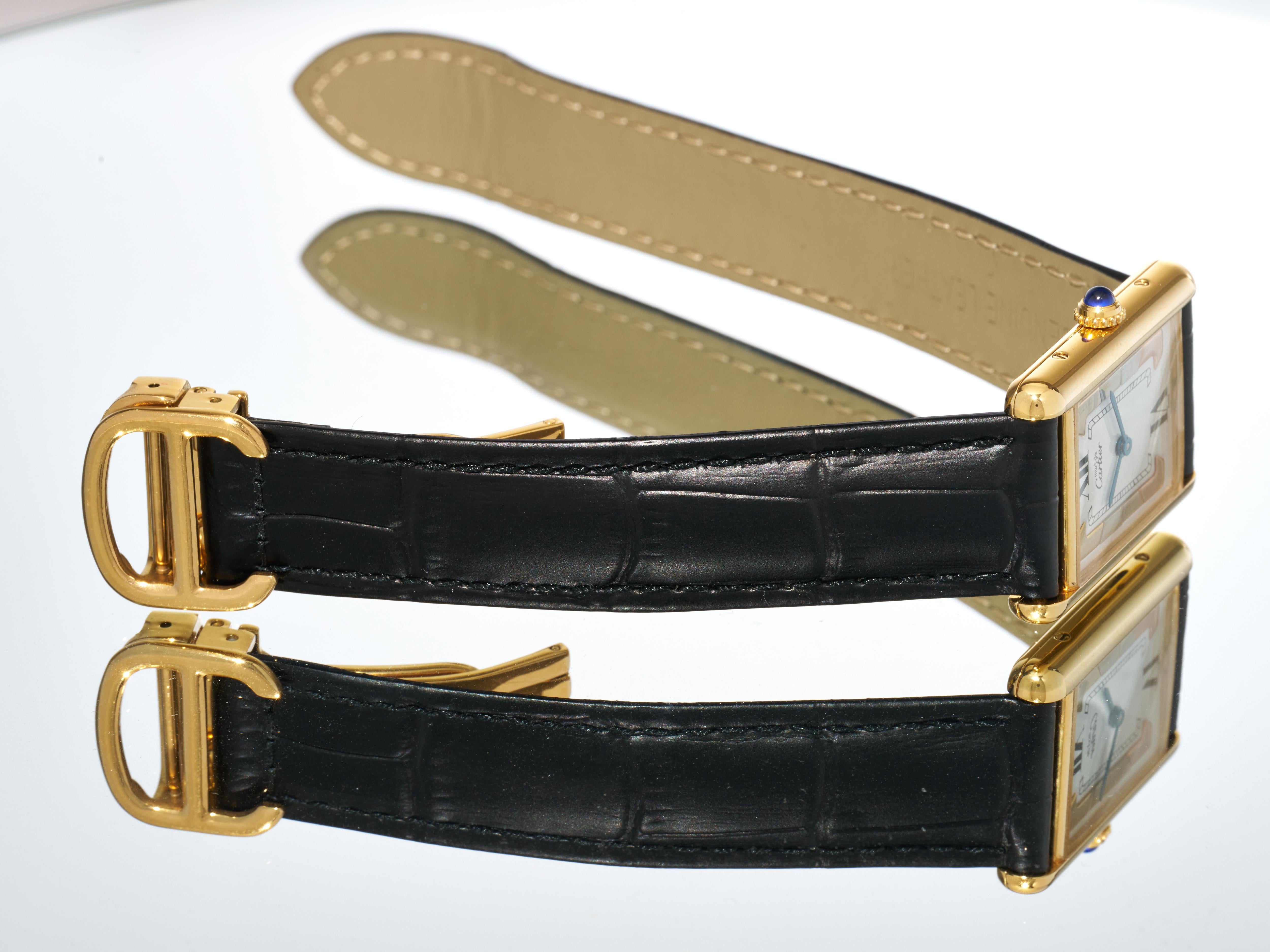 Cartier Tank Trinity Dial 23mm Must de 18K Gold on Silver Quartz Unisex Watch For Sale 9