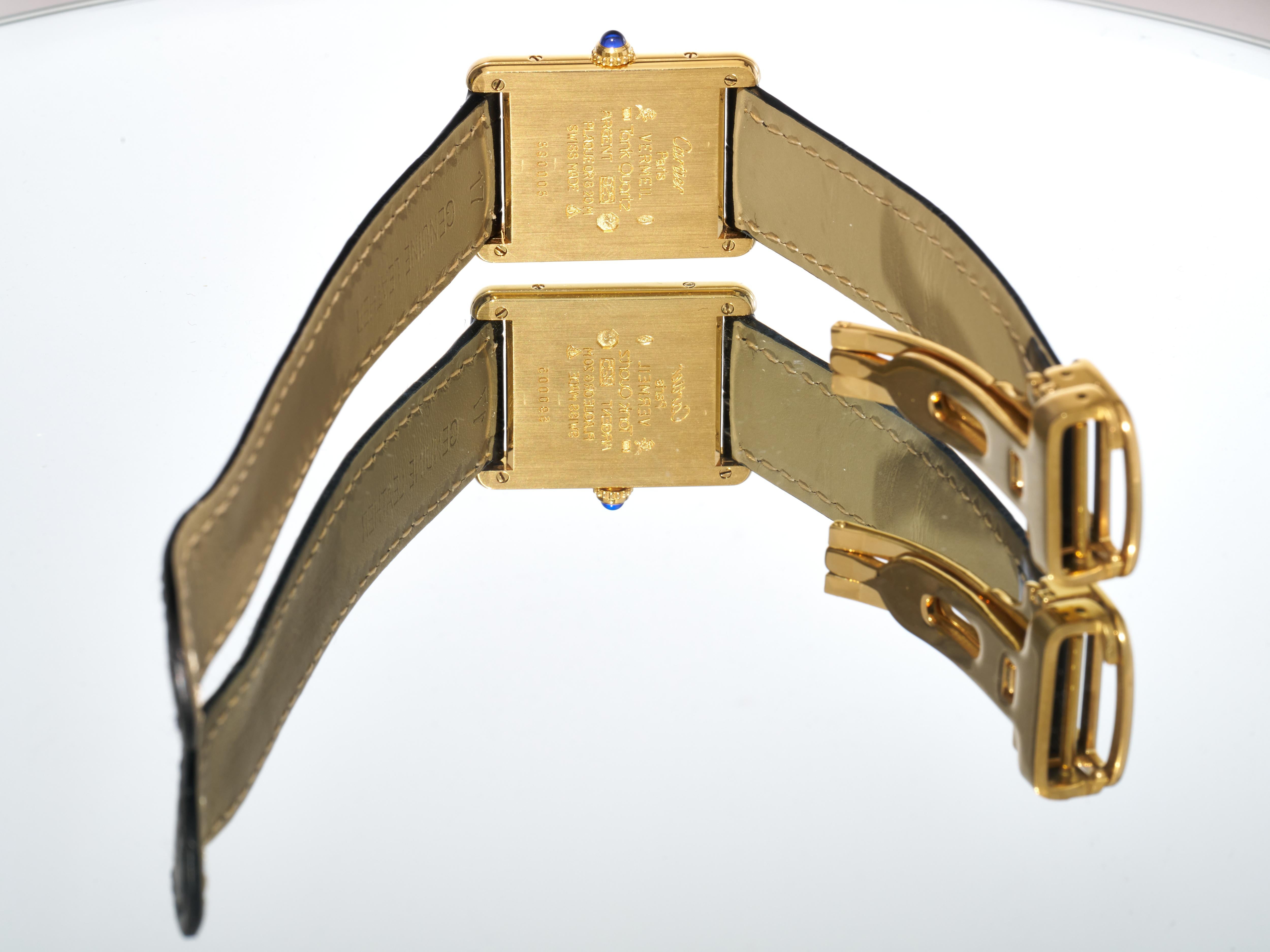 Cartier Tank Trinity Dial 23mm Must de 18K Gold on Silver Quartz Unisex Watch For Sale 10