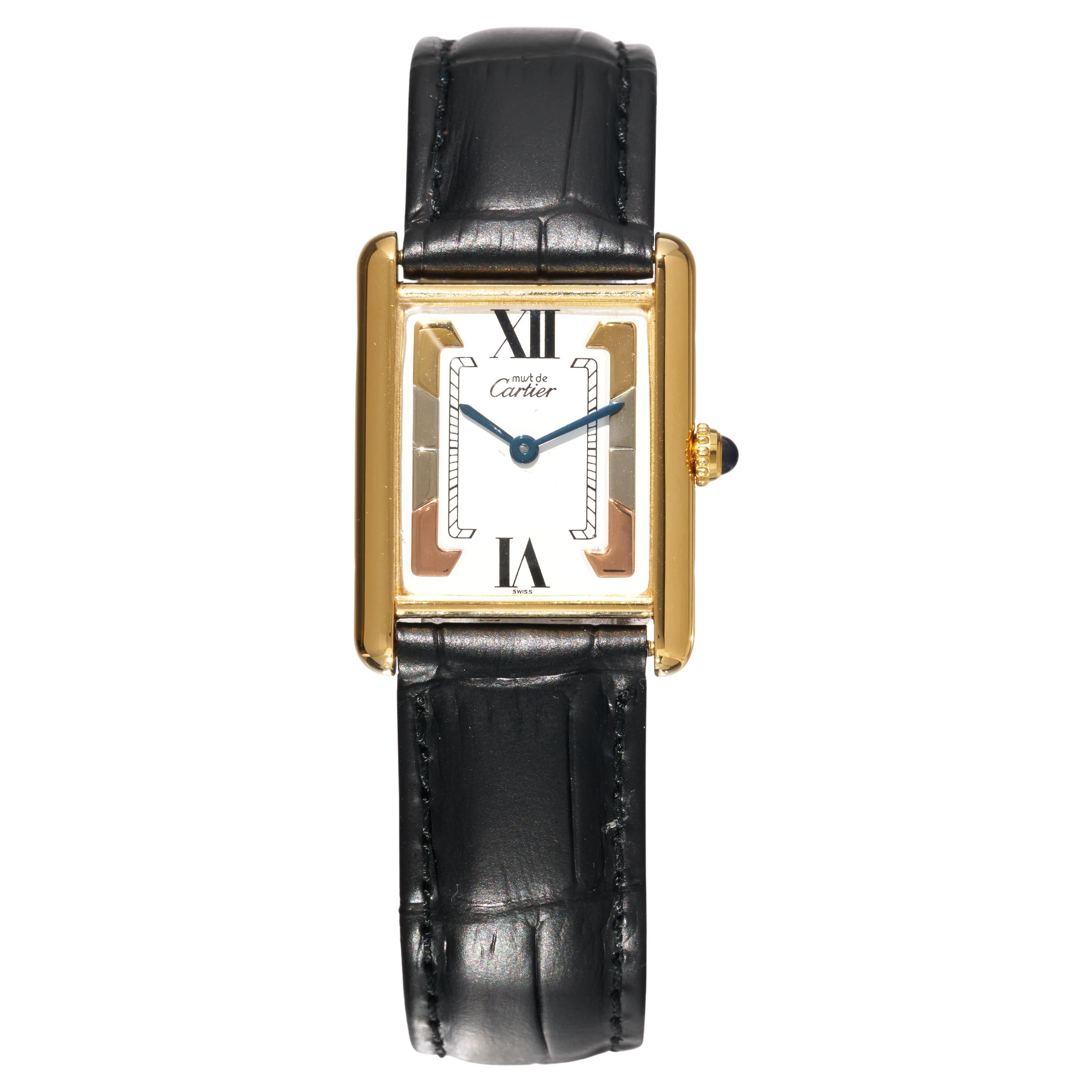 Cartier Tank Trinity Dial 23mm Must de 18K Gold on Silver Quartz Unisex Watch