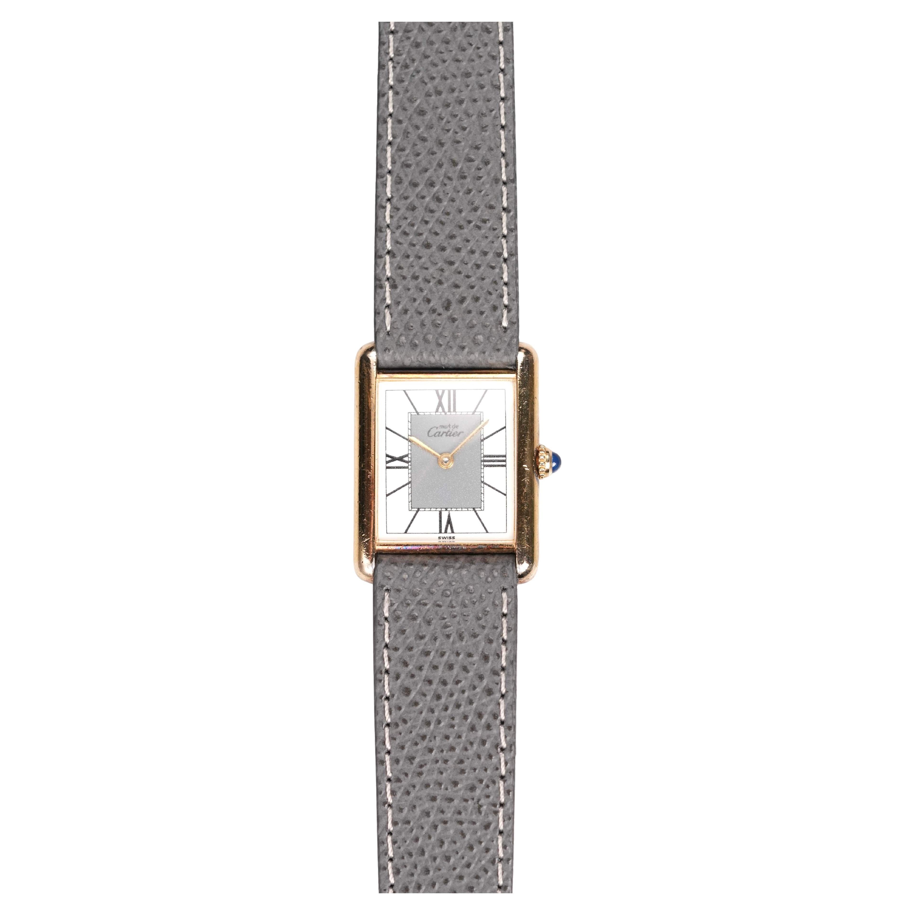Cartier Tank Two-Tone Watch with Grey Dial in 18K Yellow Gold, 1980s