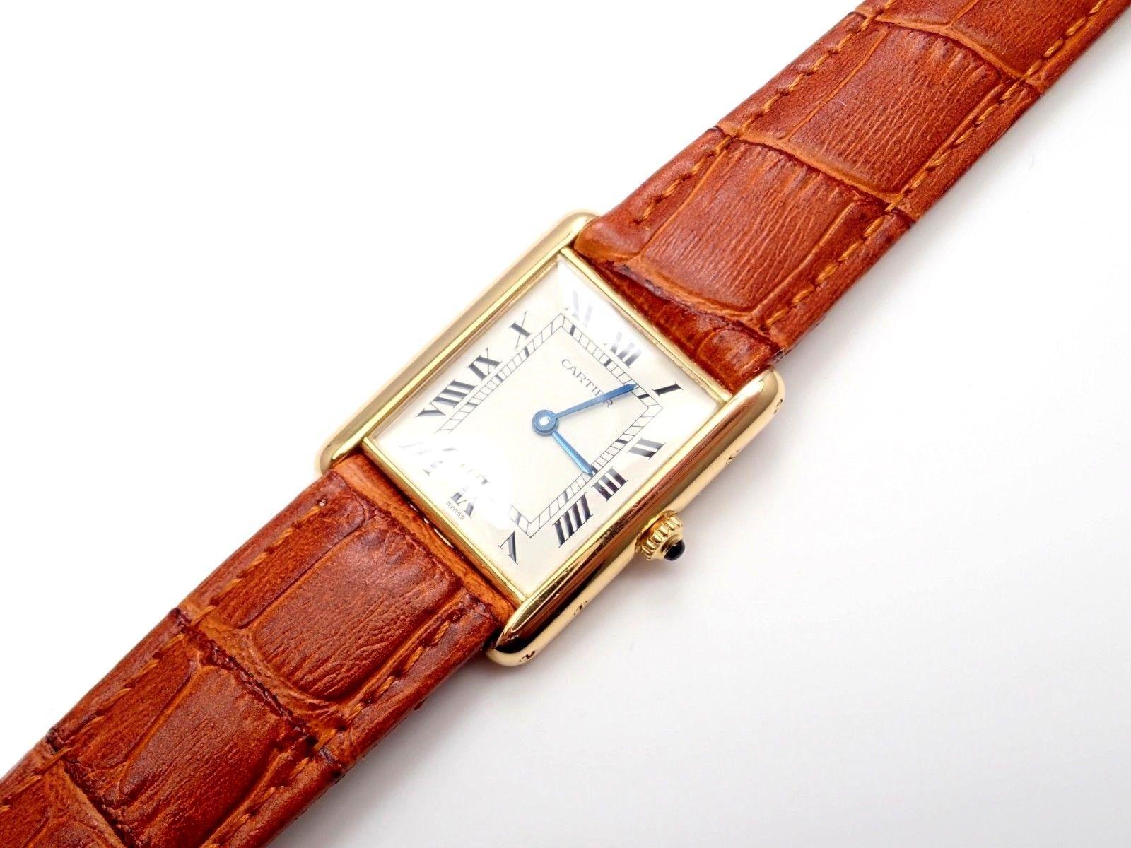 Cartier Tank Unisex Quartz Yellow Gold Watch In Excellent Condition In Holland, PA