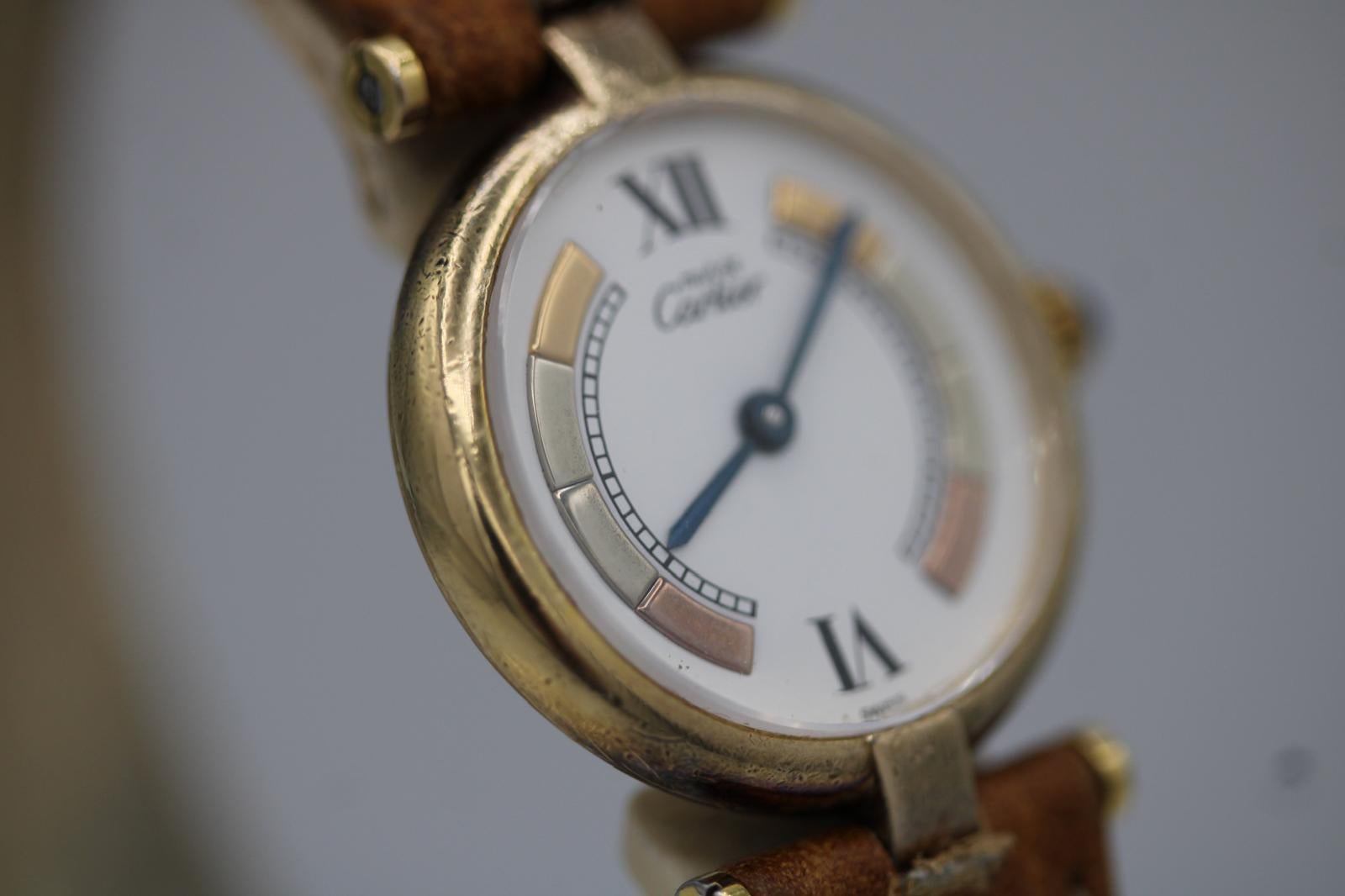 Cartier Vendôme 590004  Gold-Plated over Silver  24mm  Complete Recent Service  Cartier Pouch

An excellent example of the Cartier Vendôme 590004, crafted in gold plating over solid silver. This piece has just undergone a complete service and