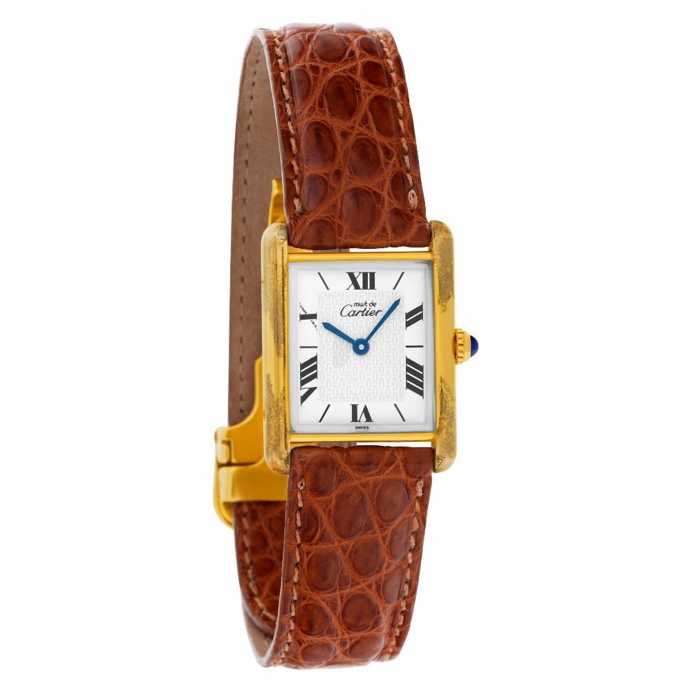 Contemporary Cartier Tank Vermeil 1615, Beige Dial, Certified and Warranty