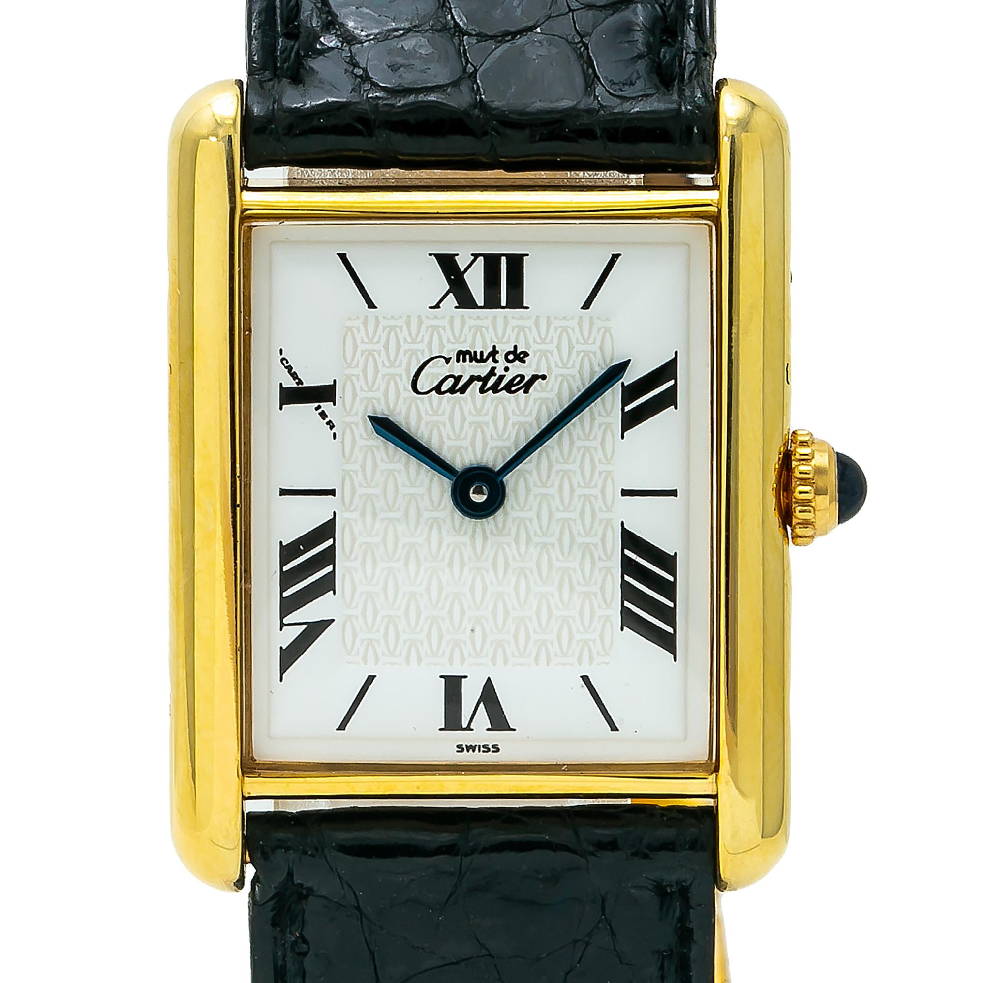 Cartier: Tank Vermeil 1615, weißes Zifferblatt, zertifiziert und mit Garantie im Zustand „Gut“ in Miami, FL
