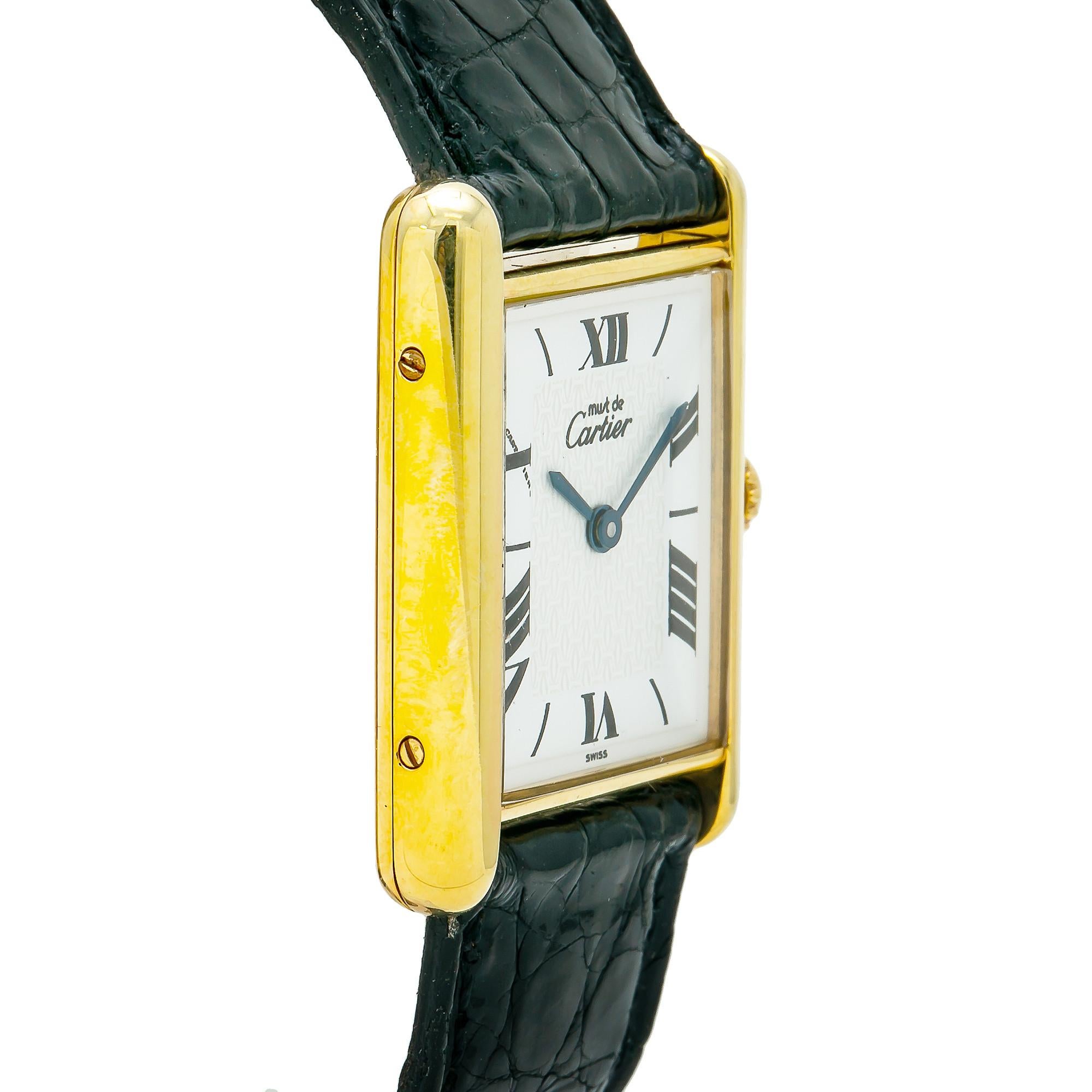 Cartier Tank Vermeil 1615, White Dial, Certified and Warranty In Good Condition In Miami, FL