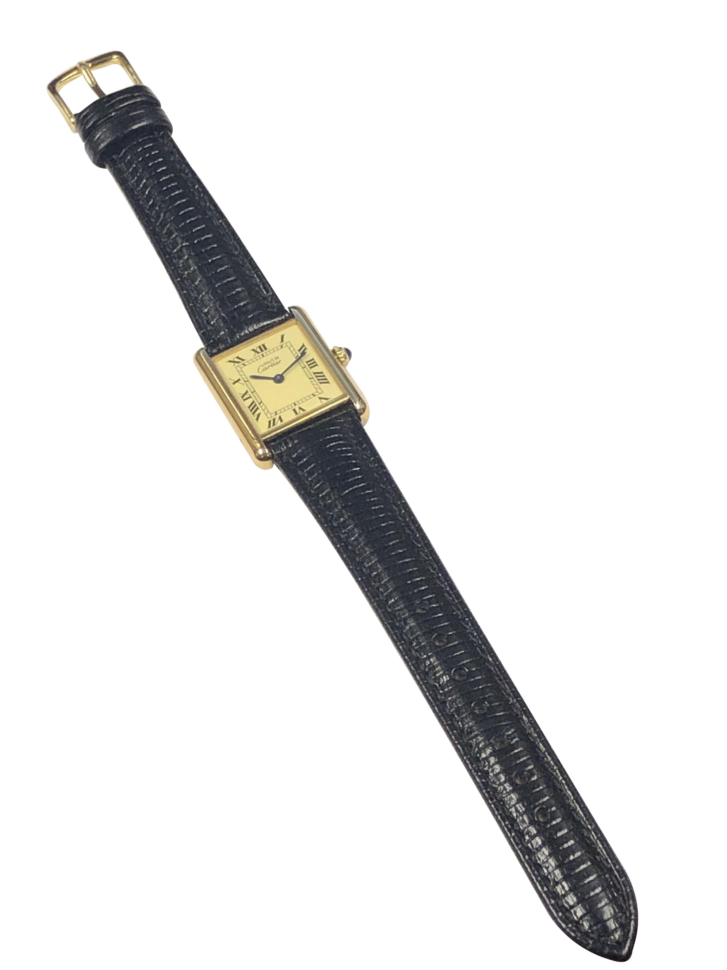 Cartier Tank Vermeil Classic Quartz Wrist Watch In Excellent Condition In Chicago, IL