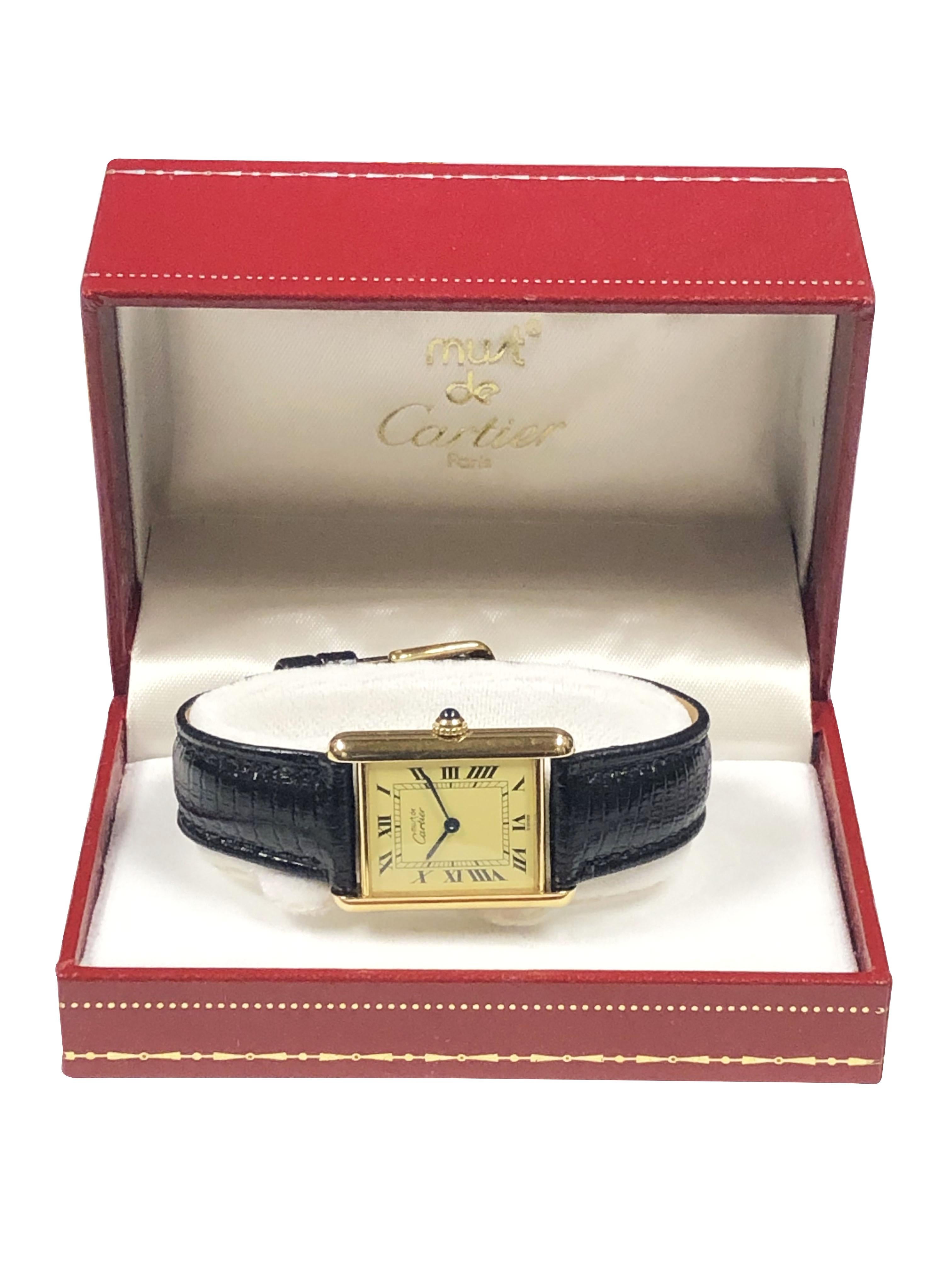Women's or Men's Cartier Tank Vermeil Classic Quartz Wrist Watch