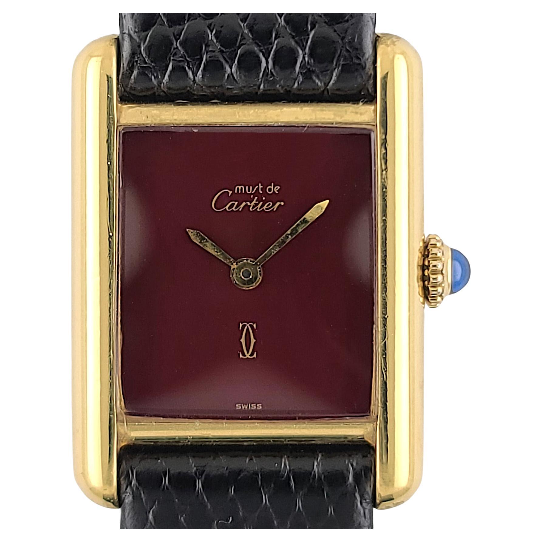 Cartier Tank Vermeil Must de Cartier Grenat Burgundy Lacquer Vermeil Gold Plated