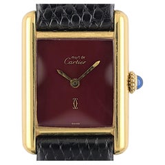 Vintage Cartier Tank Vermeil Must de Cartier Grenat Burgundy Lacquer Vermeil Gold Plated