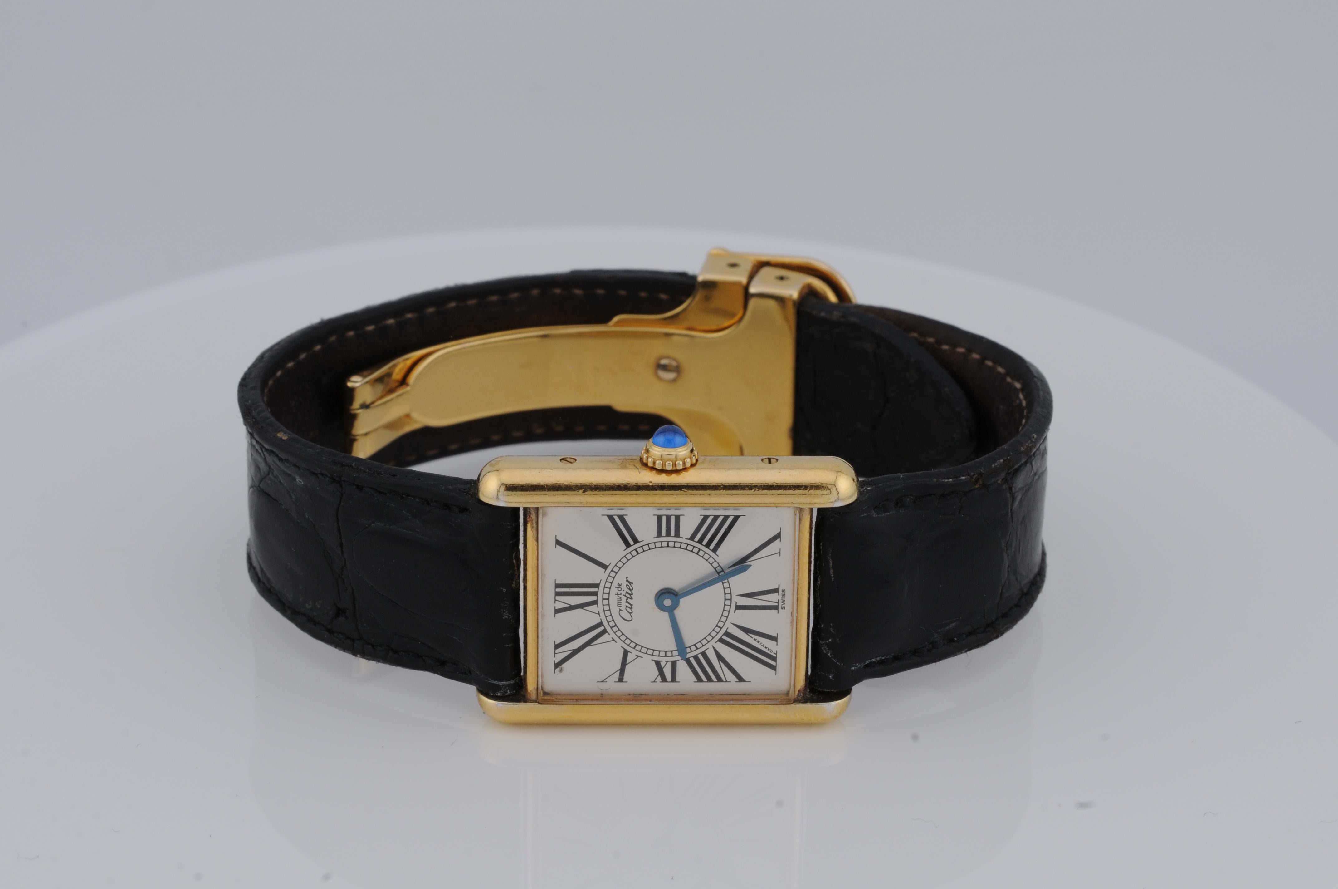 Aesthetic Movement Cartier Tank Vermeil Ref. 590005 – Gold-Plated 925 Silver Quartz Watch