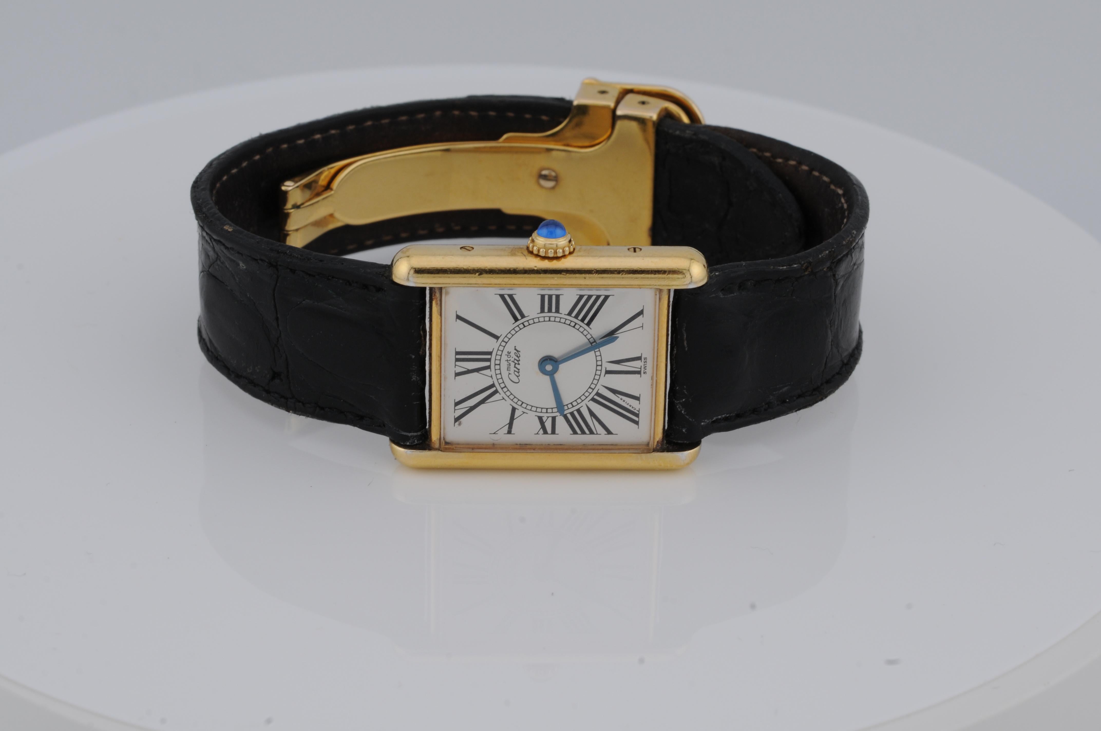 Cartier Tank Vermeil Ref. 590005 – Gold-Plated 925 Silver Quartz Watch In Good Condition In Berlin, BE