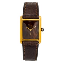 Cartier Tank Vermeil Vintage Womens Hand Winding Watch Wooden Dial