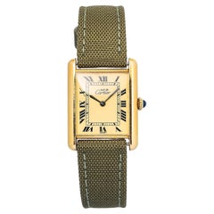 Cartier Tank Vermeil W1002753 925 Plated Cream Dial Manual Unisex Watch 24MM