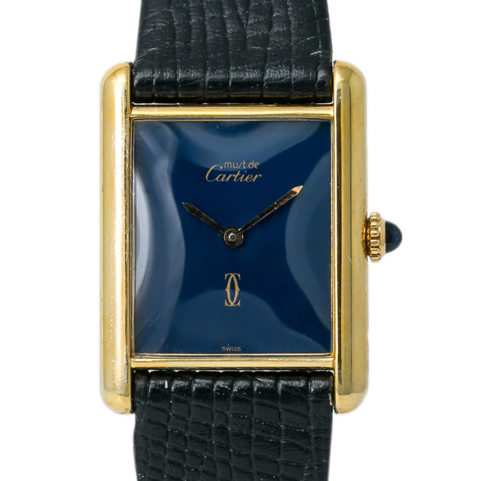 Women's Cartier Tank Vermeil Womens Hand Winding Watch Blue Dial Gold-Plated