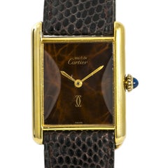 Cartier Tank Vermeil Wood Dial Womens Manual Winding 925 Gold Plated Watch