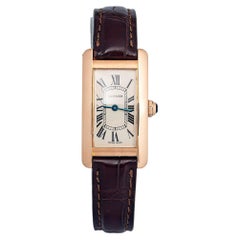 Montre femme Cartier Tank W2607456, 18 carats or rose, quartz, cadran argenté, 19 mm