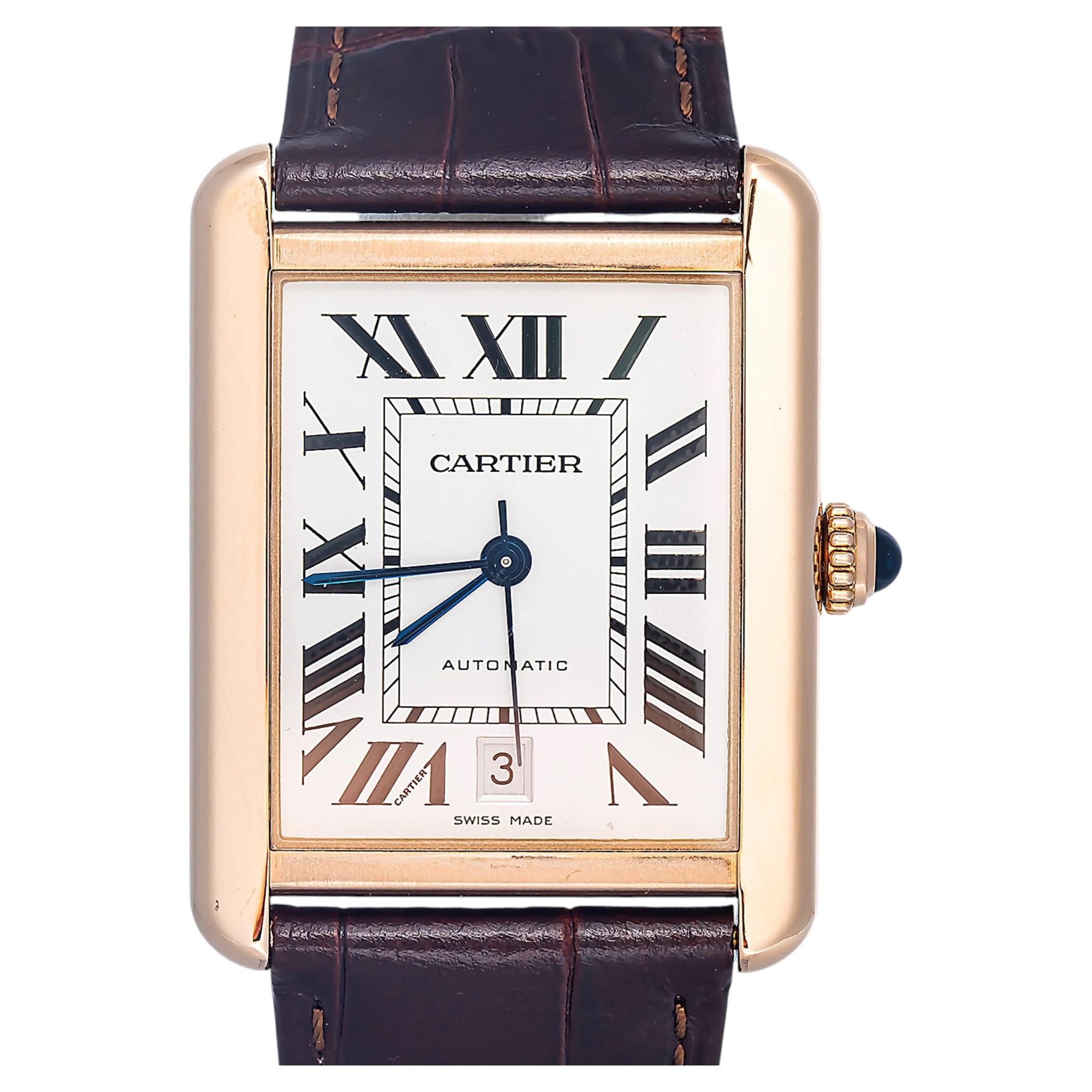 Montre pour homme Cartier Tank W5200026 en or rose 18 carats, cadran argenté, mouvement automatique, 31 mm