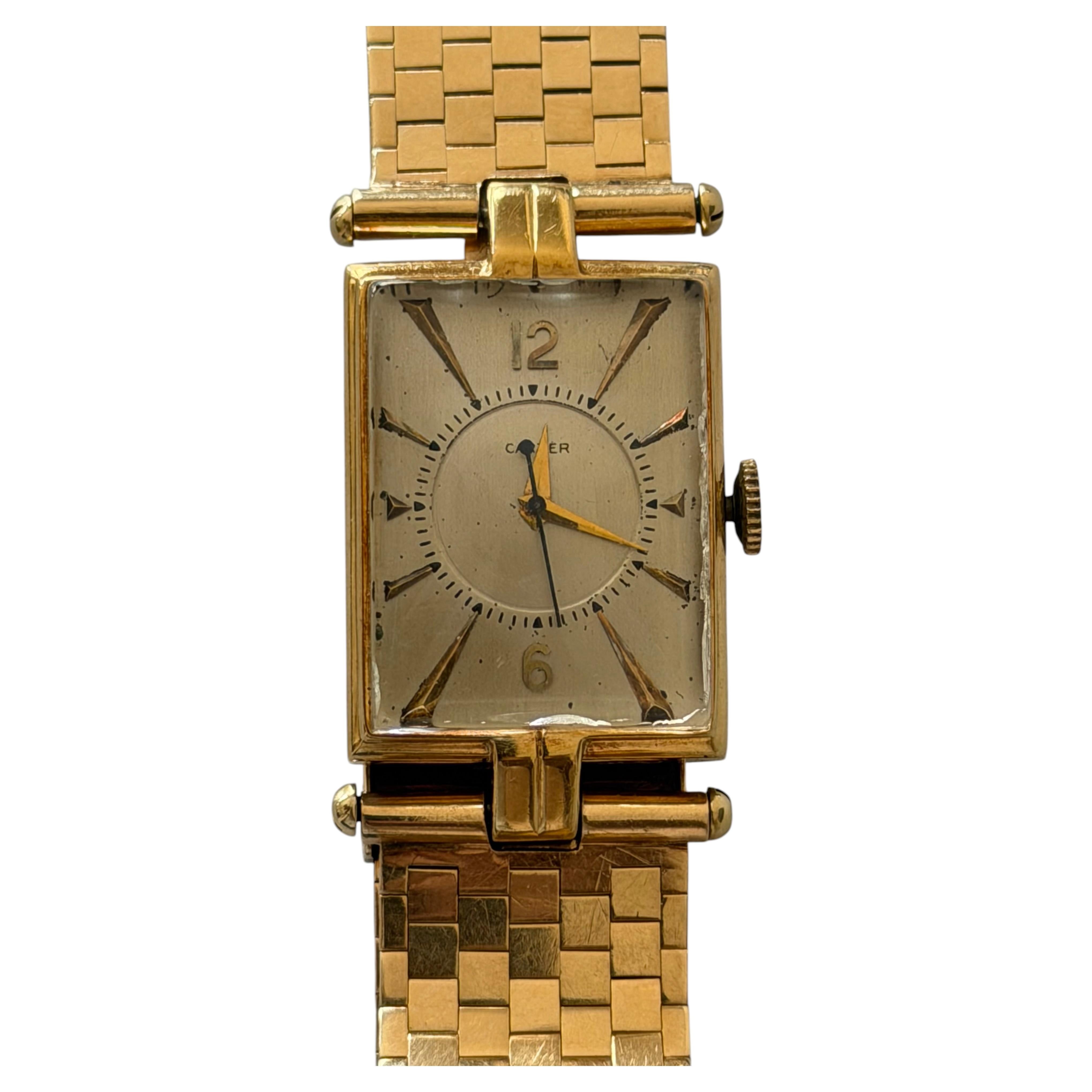 Cartier Tank Watch ca' 1940's With Gold Brick Bracelet