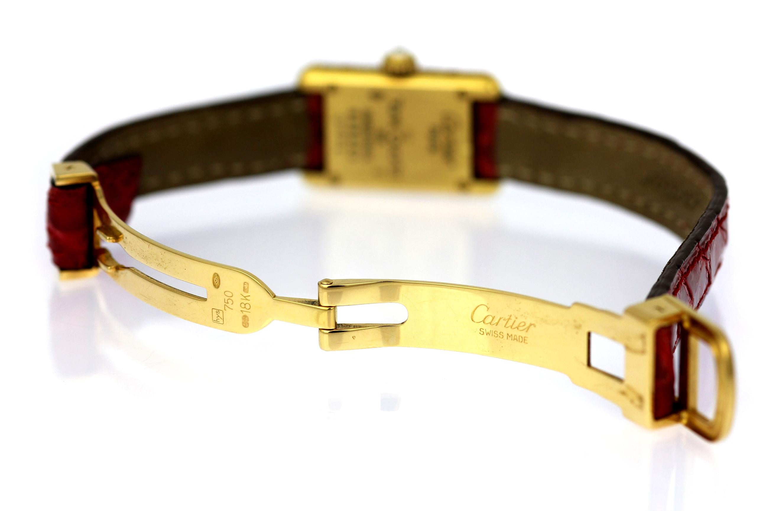 Cartier Ladies Tank Watch in 18K Yellow Gold & Diamonds, Original Box In Good Condition In London, GB