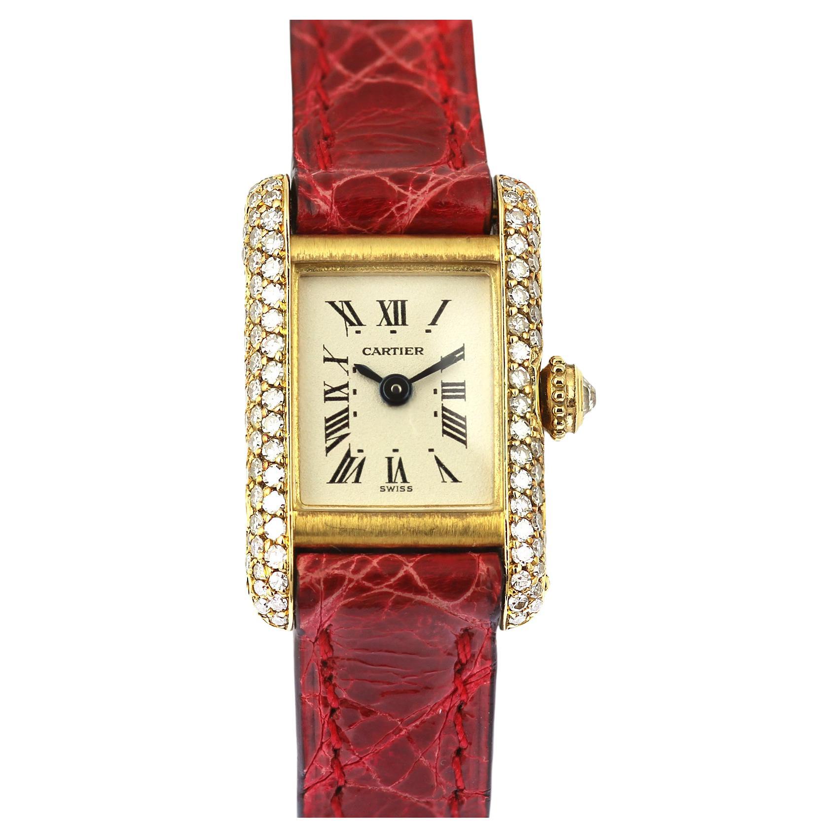 Cartier Ladies Tank Watch in 18K Yellow Gold & Diamonds, Original Box