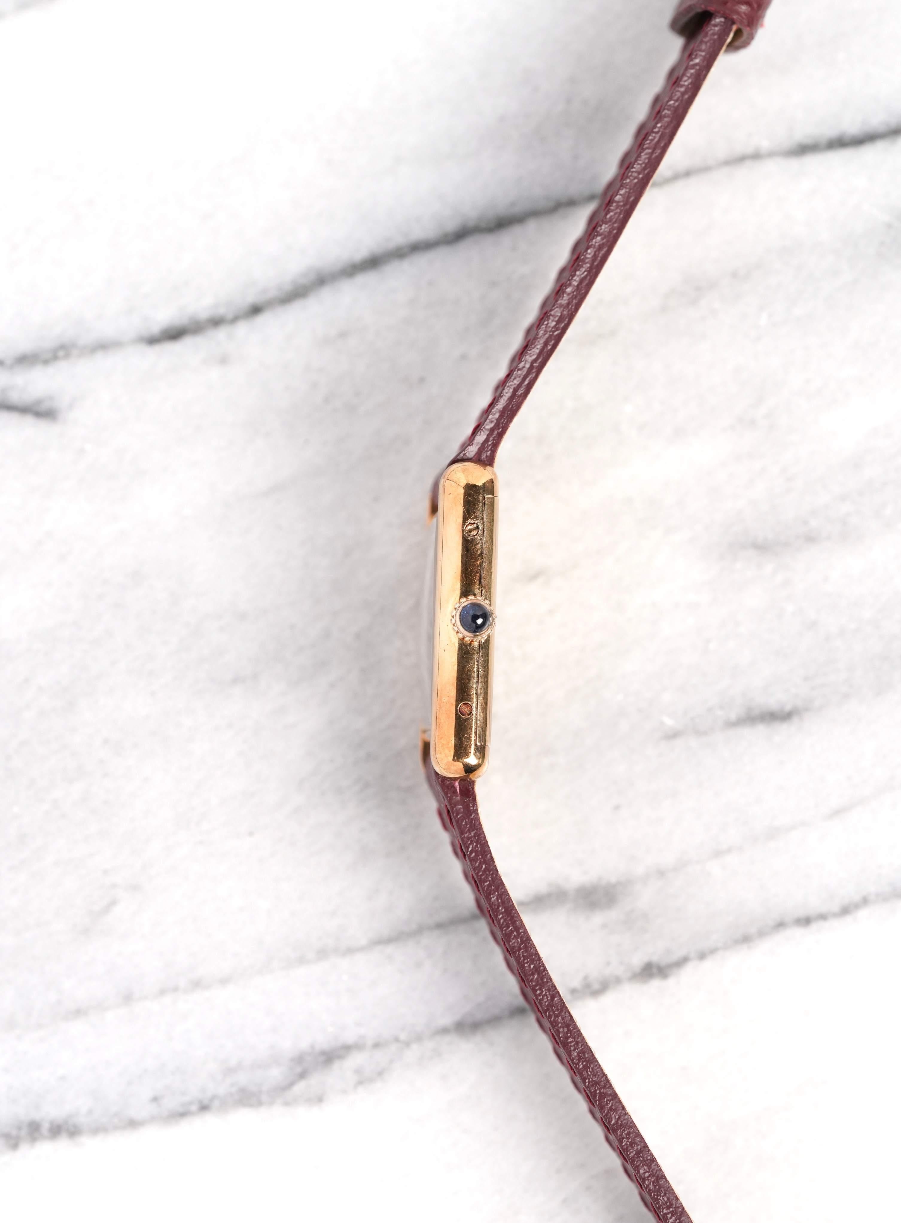 Women's or Men's Cartier Tank Watch with Red Dial in 18K Yellow Gold, 20th Century