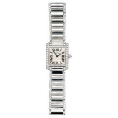 Cartier Tank Wrist Watch 18k White Gold Diamond Bezel and Bracelet