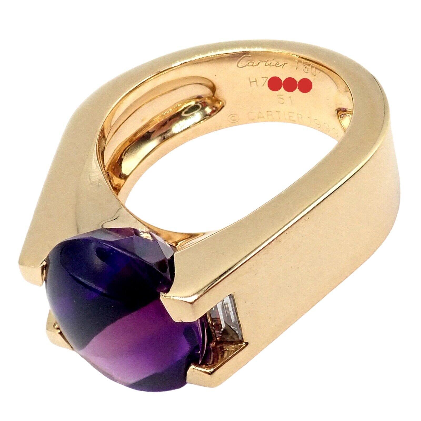 Cartier Tankissi Diamond Large Amethyst Yellow Gold Ring 8