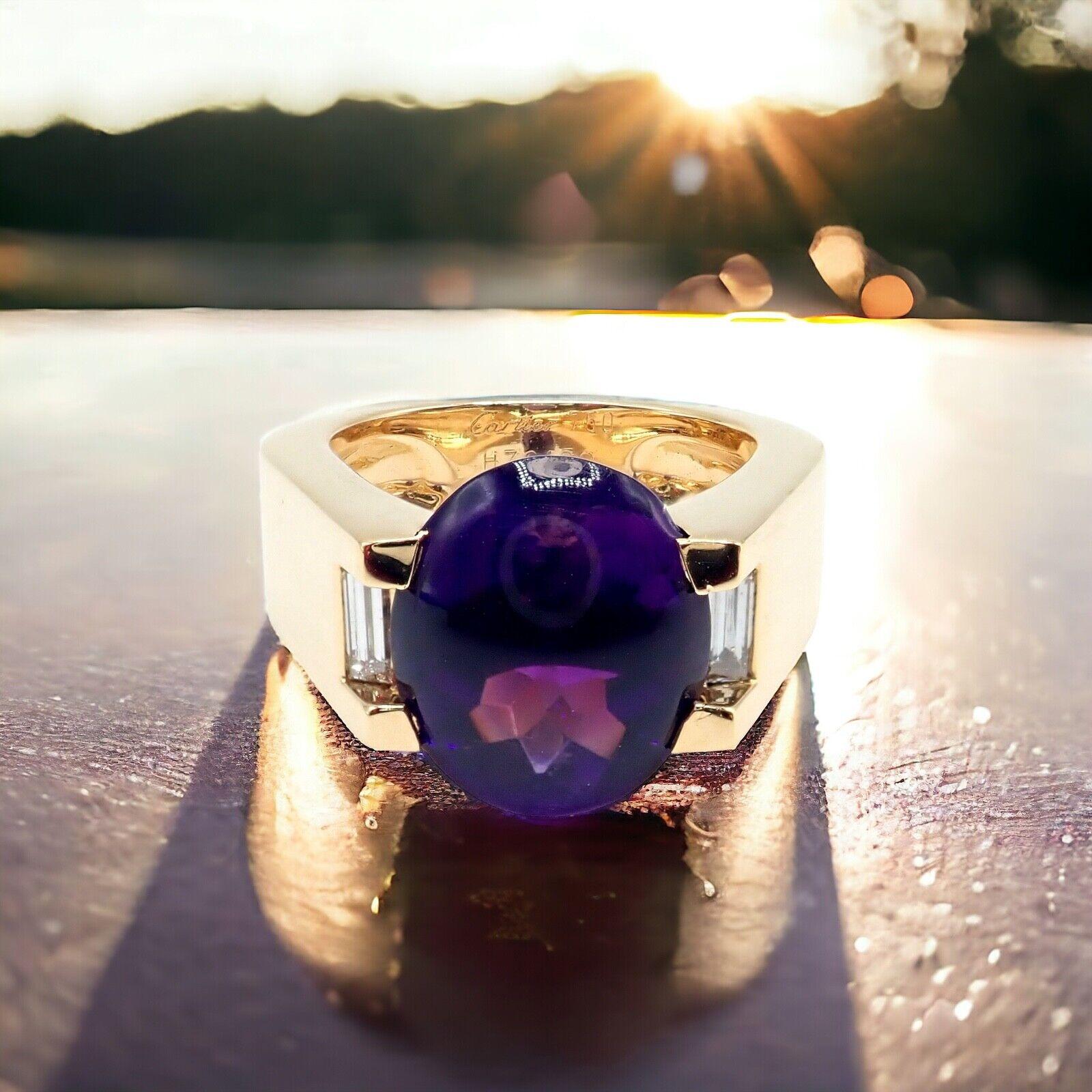 Brilliant Cut Cartier Tankissi Diamond Large Amethyst Yellow Gold Ring