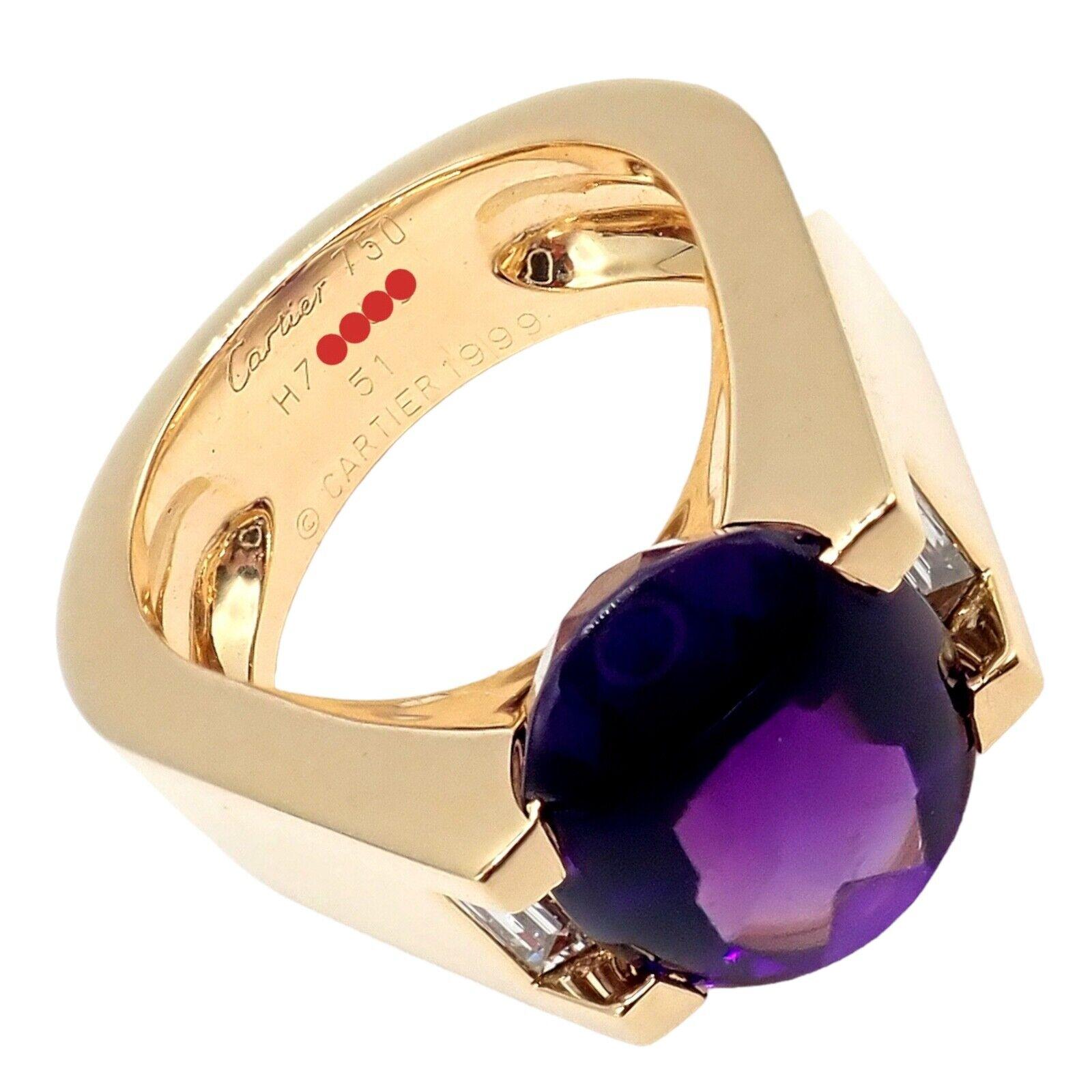Cartier Tankissi Diamond Large Amethyst Yellow Gold Ring In Excellent Condition In Southampton, PA
