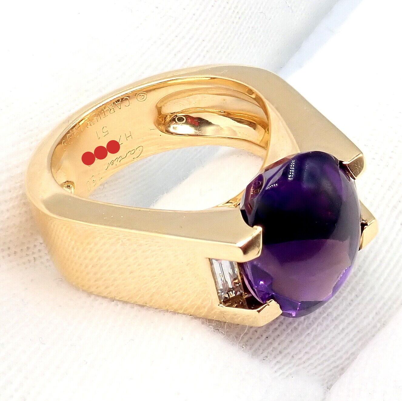 Cartier Tankissi Diamond Large Amethyst Yellow Gold Ring 4