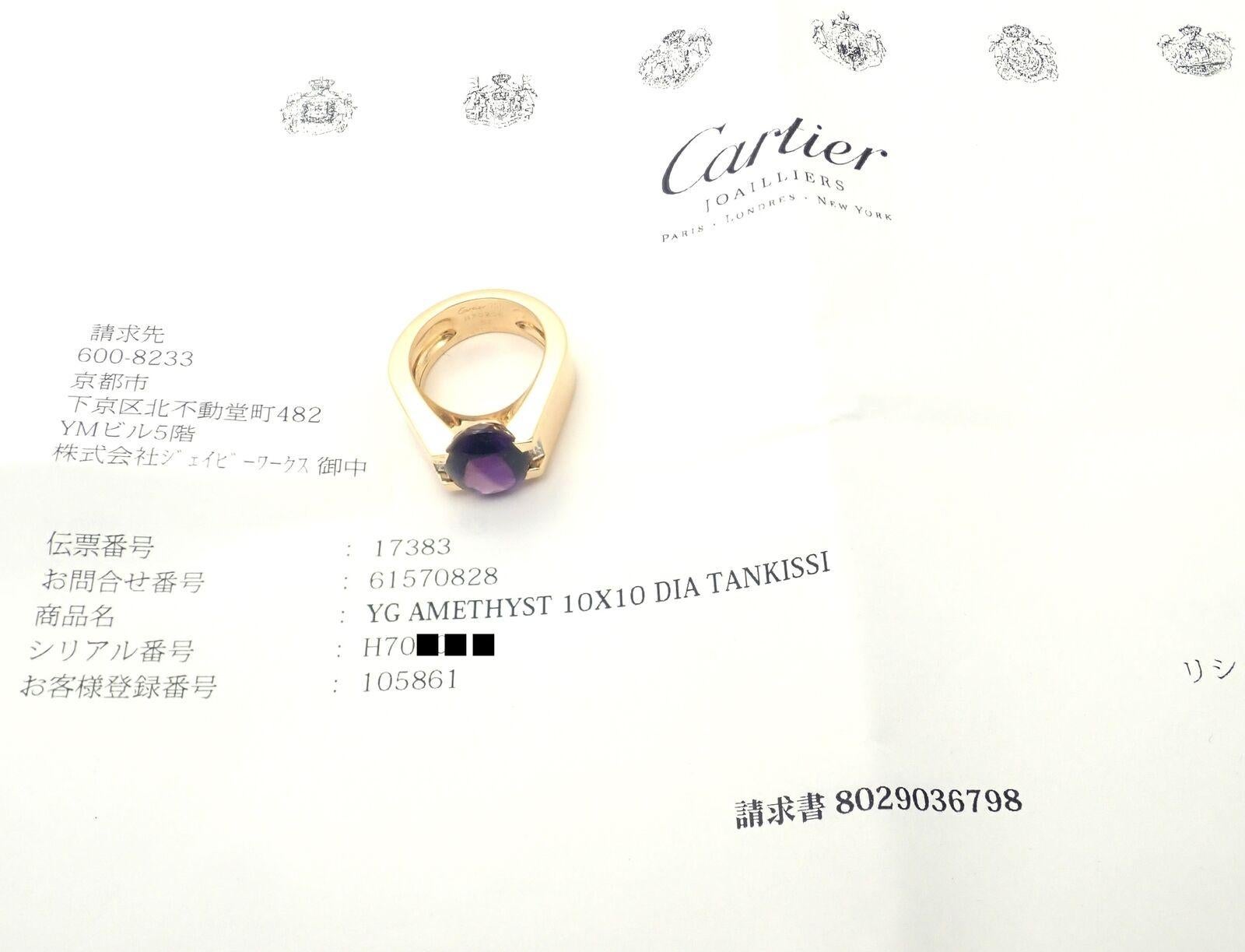 Cartier, bague Tankissi en or jaune avec grande améthyste et diamants Unisexe en vente