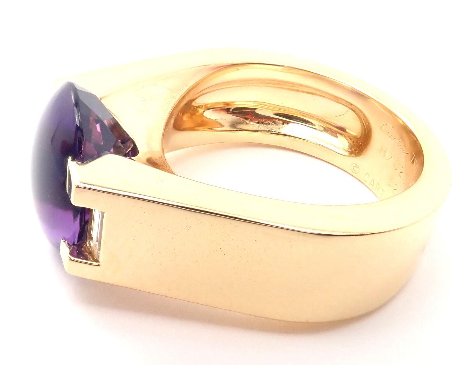 Brilliant Cut Cartier Tankissi Diamond Large Amethyst Yellow Gold Ring Paper For Sale