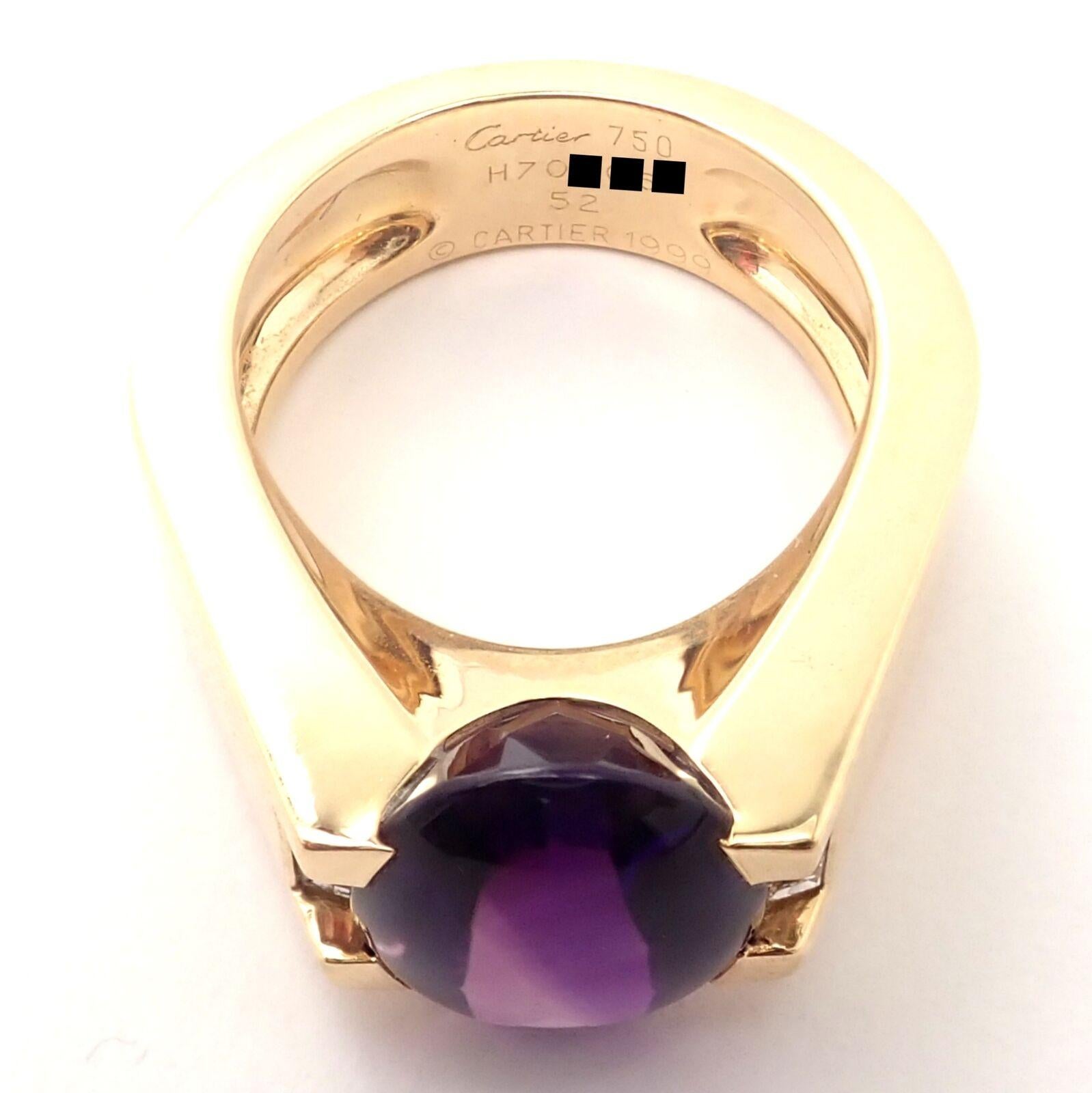 Women's or Men's Cartier Tankissi Diamond Large Amethyst Yellow Gold Ring Paper For Sale