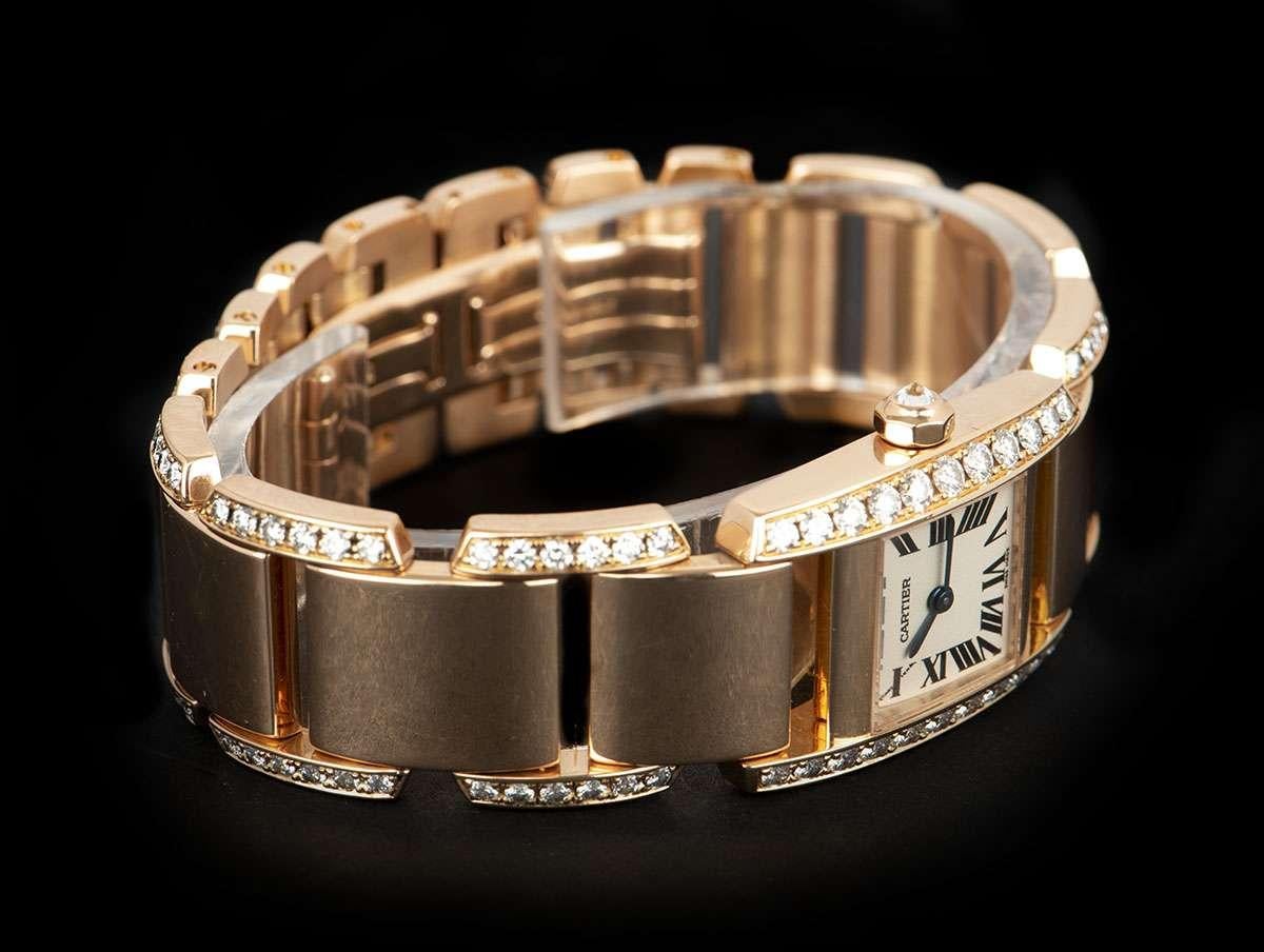 Cartier Tankissime 18k Rose Gold Silver Dial Diamond Set Watch In Excellent Condition In London, GB