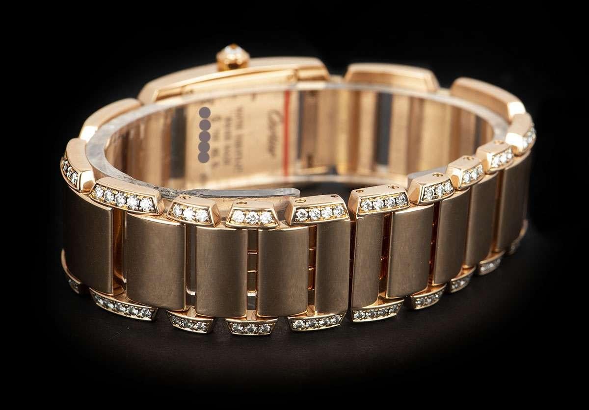 Women's Cartier Tankissime 18k Rose Gold Silver Dial Diamond Set Watch