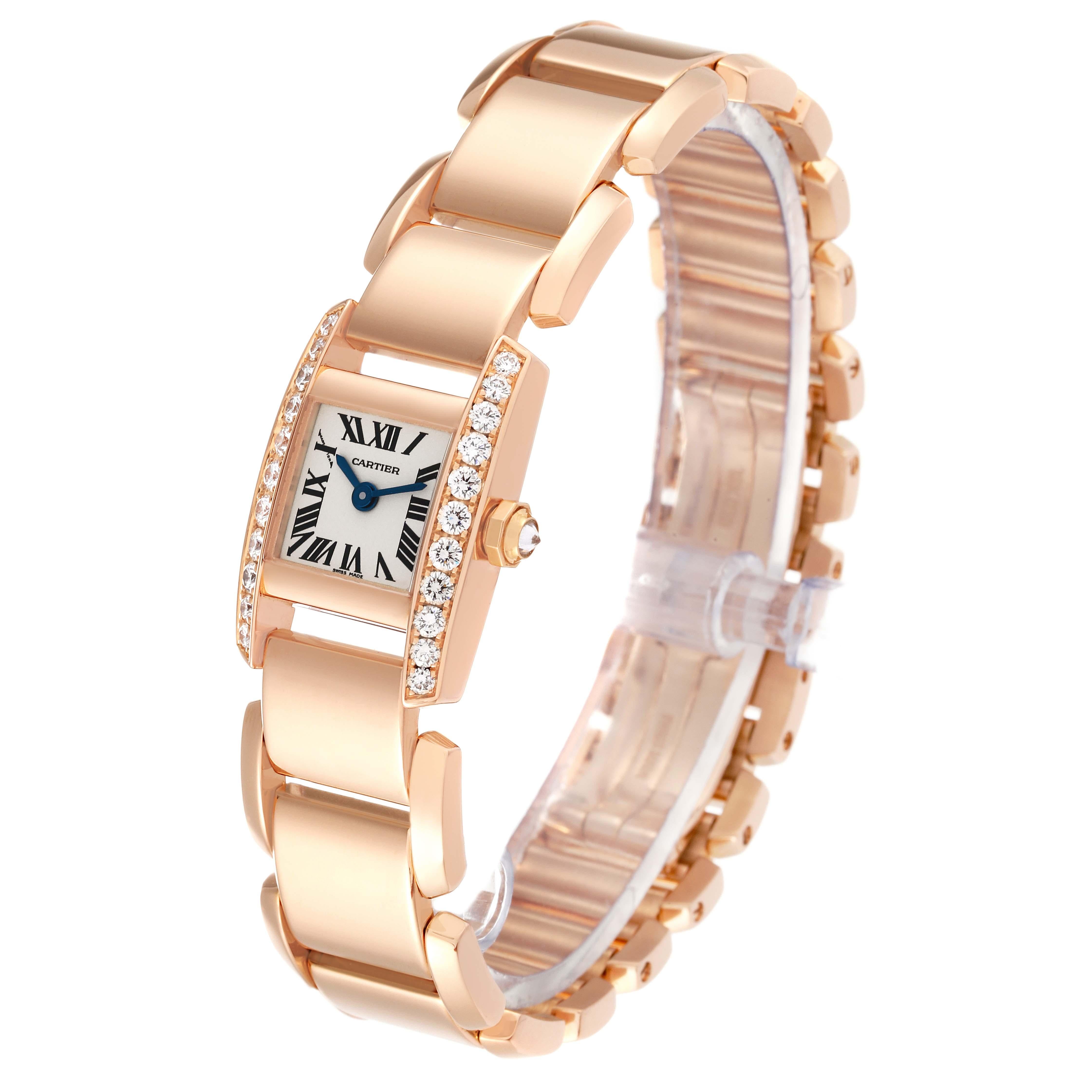 Cartier Tankissime Silver Dial Rose Gold Diamond Ladies Watch WE70058H In Excellent Condition For Sale In Atlanta, GA