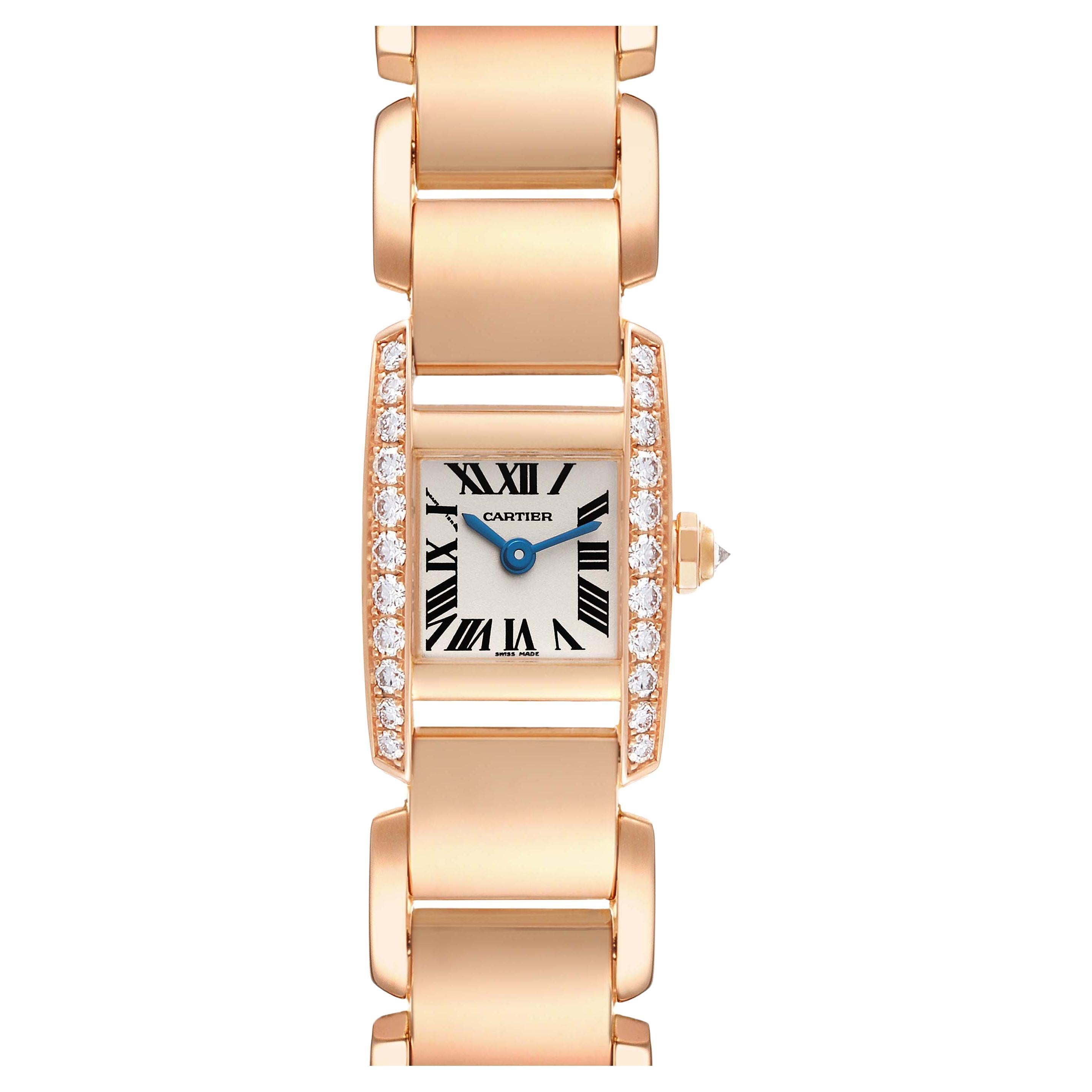 Cartier Tankissime Silver Dial Rose Gold Diamond Ladies Watch WE70058H For Sale