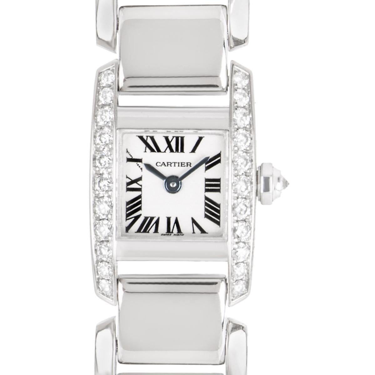 A 16 mm diamond set Tankissime women's wristwatch with a silver dial. 

Made from 18k white gold, this luxury timepiece features a fixed bezel with 22 round brilliant cut diamonds, a single round brilliant cut diamond set to the crown and a gorgeous