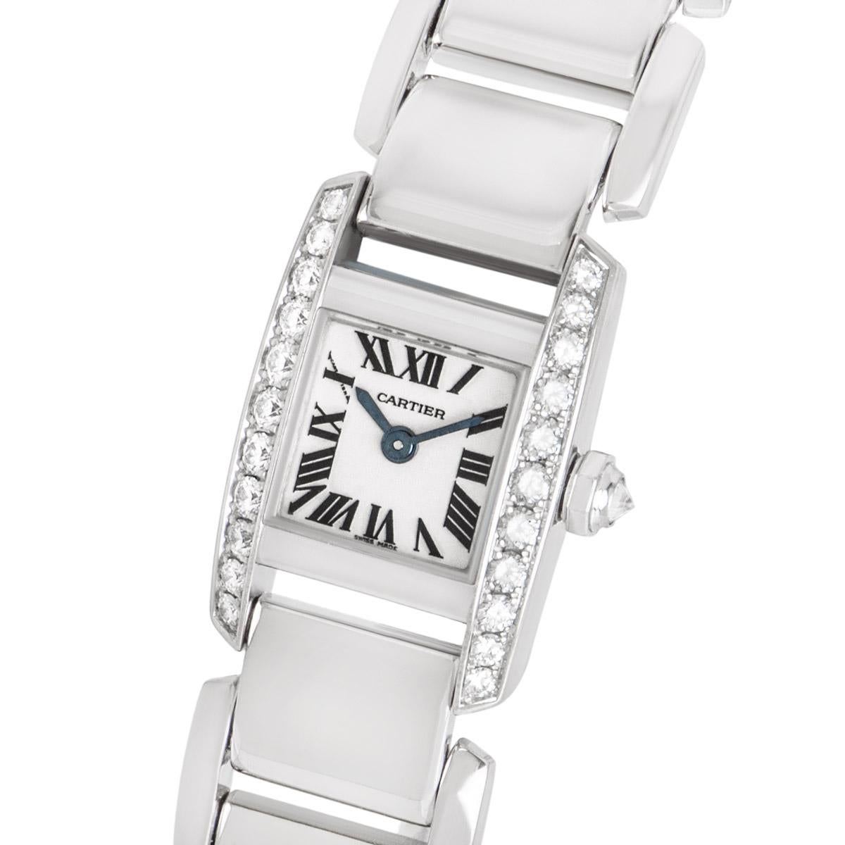 Round Cut Cartier Tankissime Women's 18k White Gold Silver Dial WE70069H For Sale