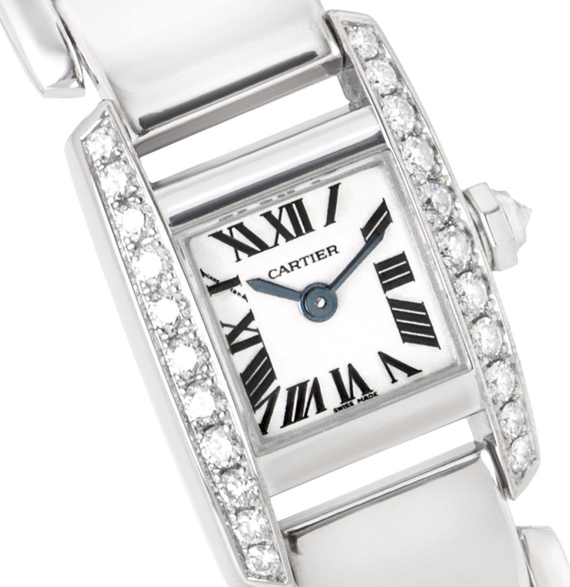 Round Cut Cartier Tankissime Women's 18k White Gold Silver Dial WE70069H For Sale